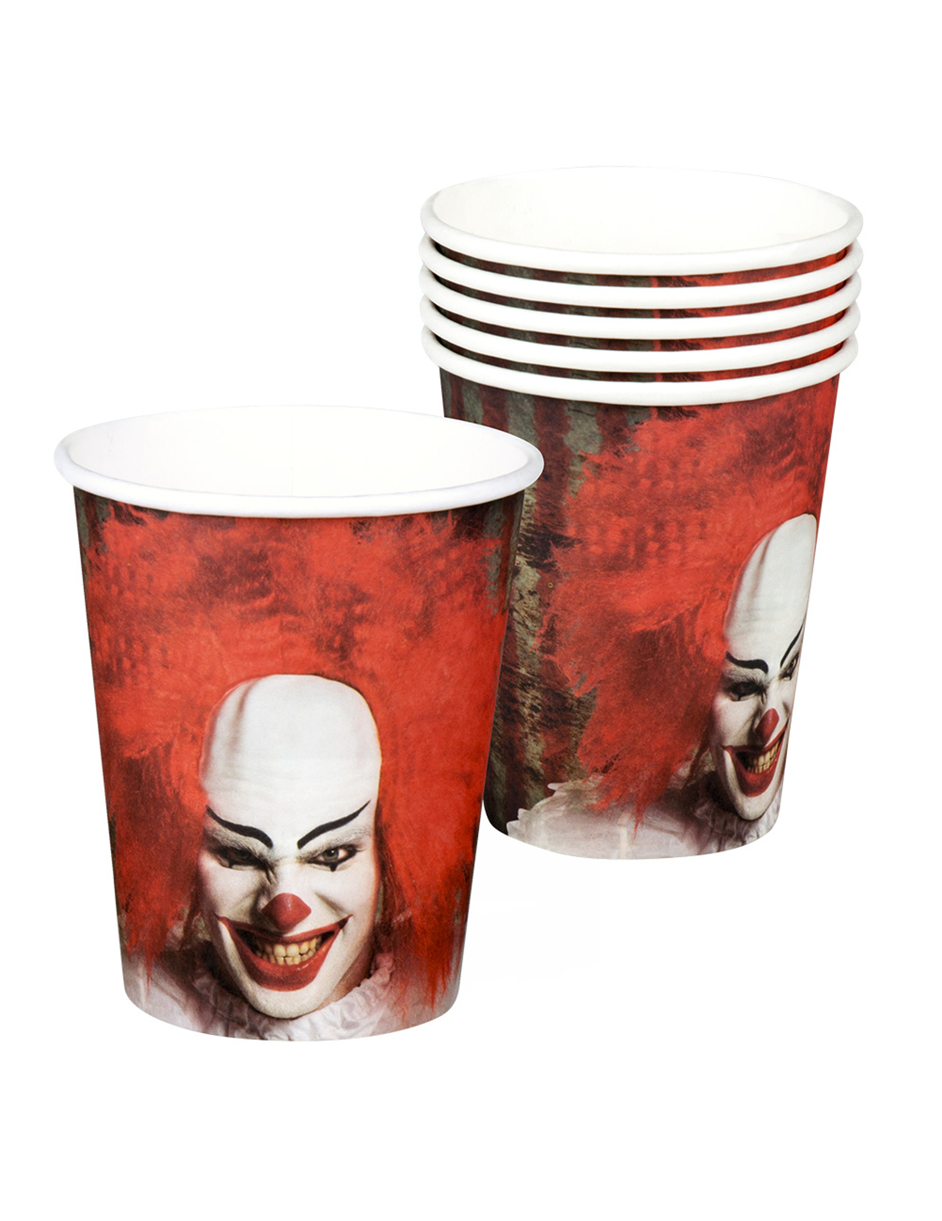 6 Gobelets en carton Clown terrifiant 25 cl