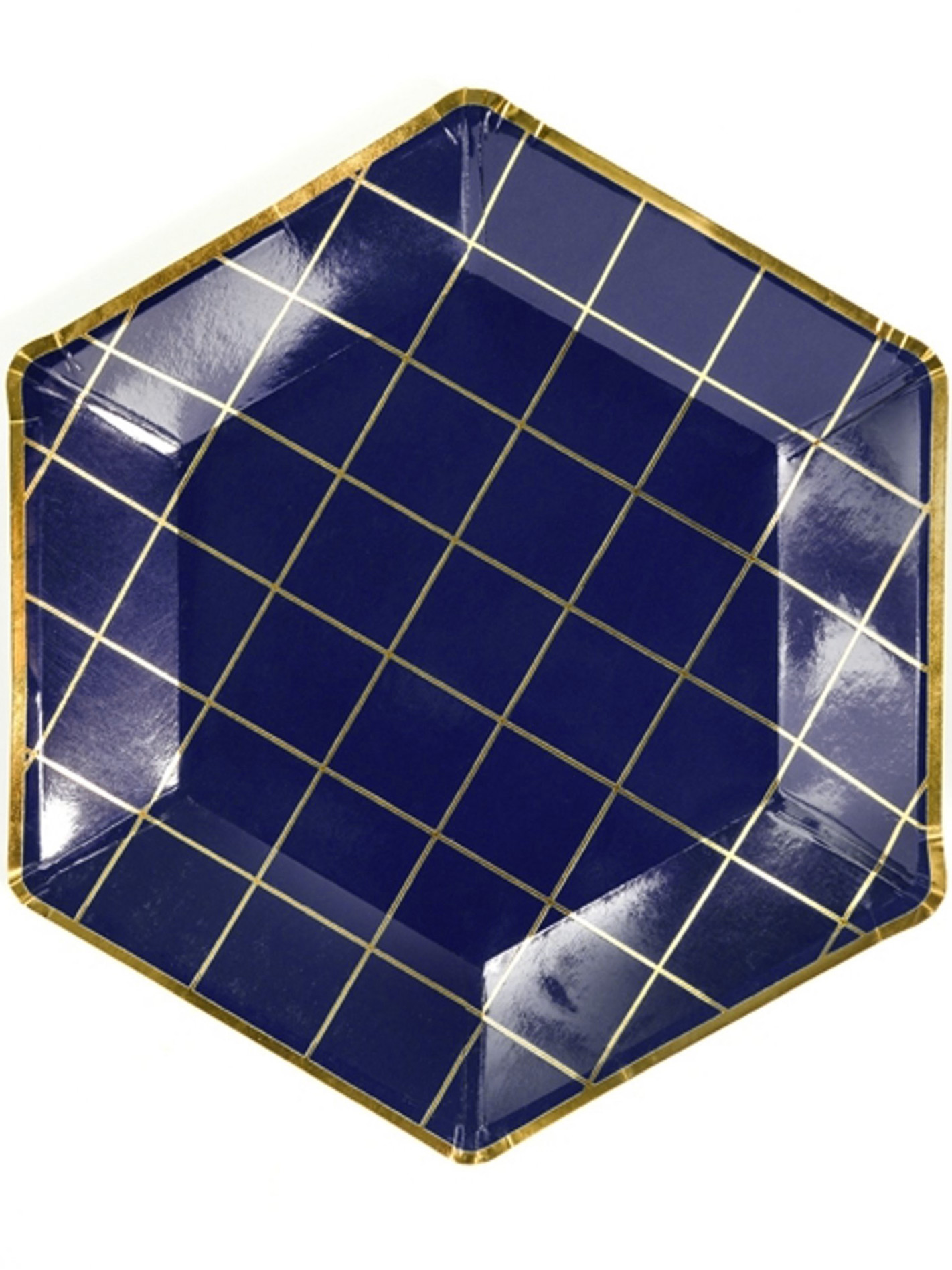 6 Assiettes en carton bleu marine et doré 23 cm