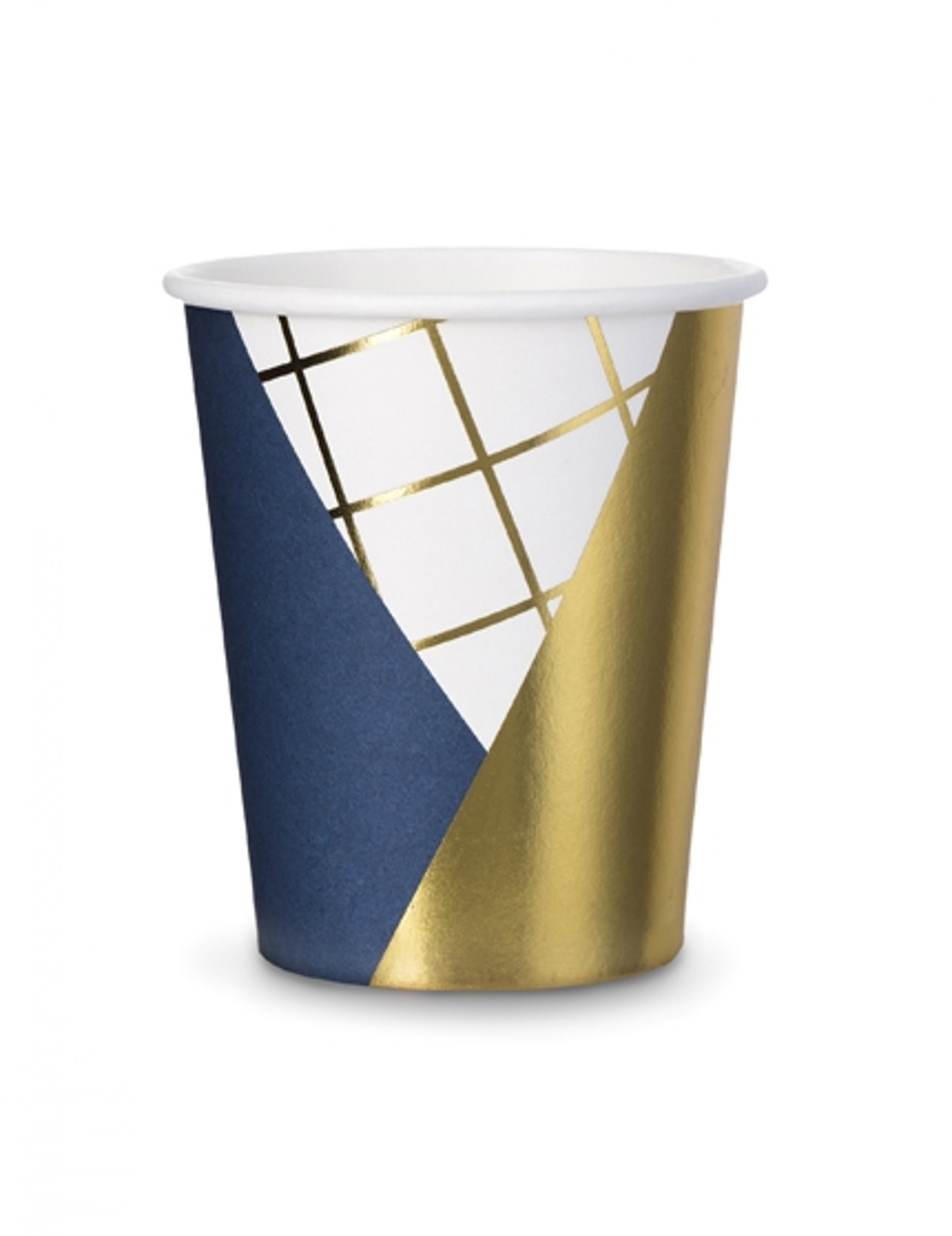 6 Gobelets en carton bleu marine, blanc et doré 260 ml