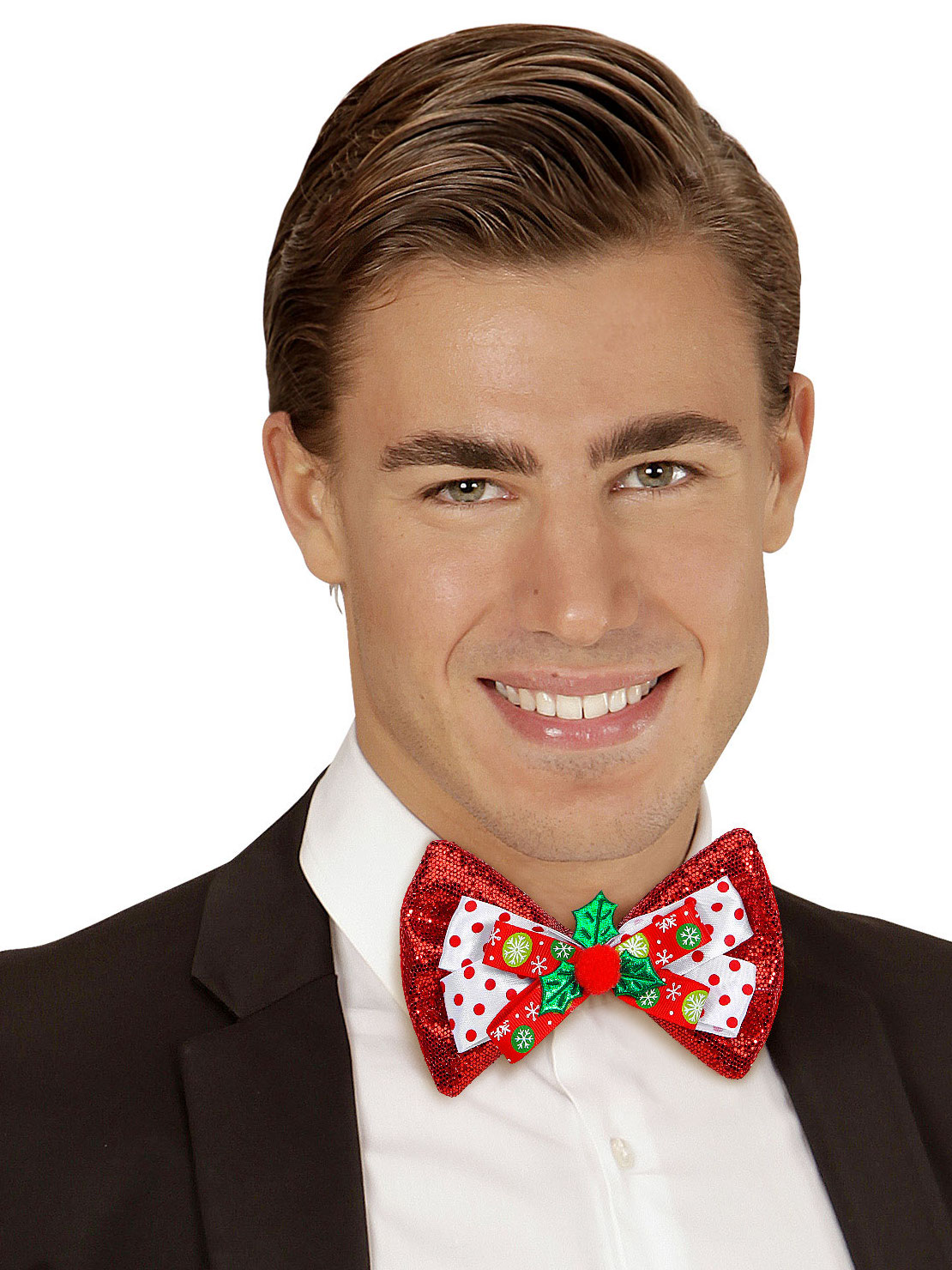 Noeud papillon rouge avec paillettes et motifs adulte
