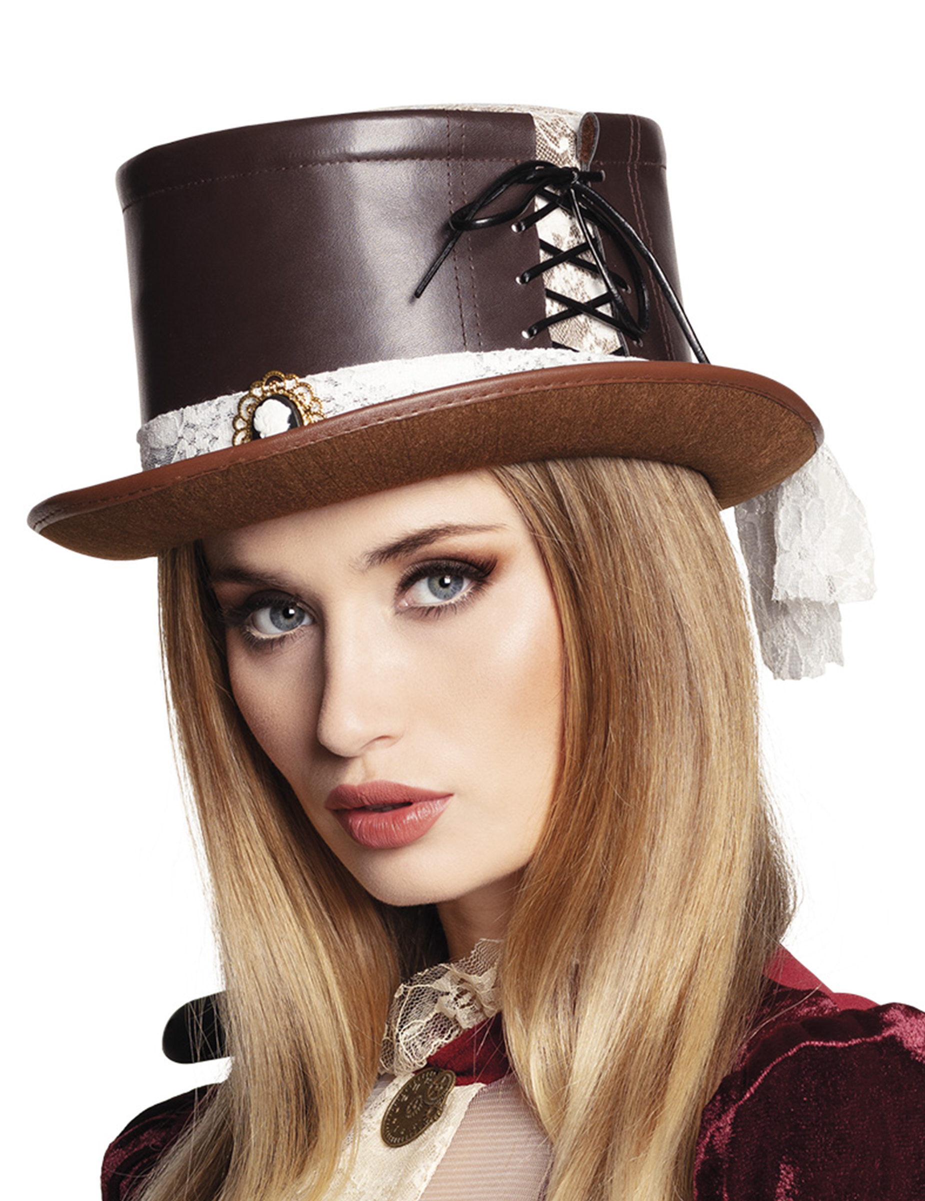 Chapeau luxe marron et dentelle femme Steampunk