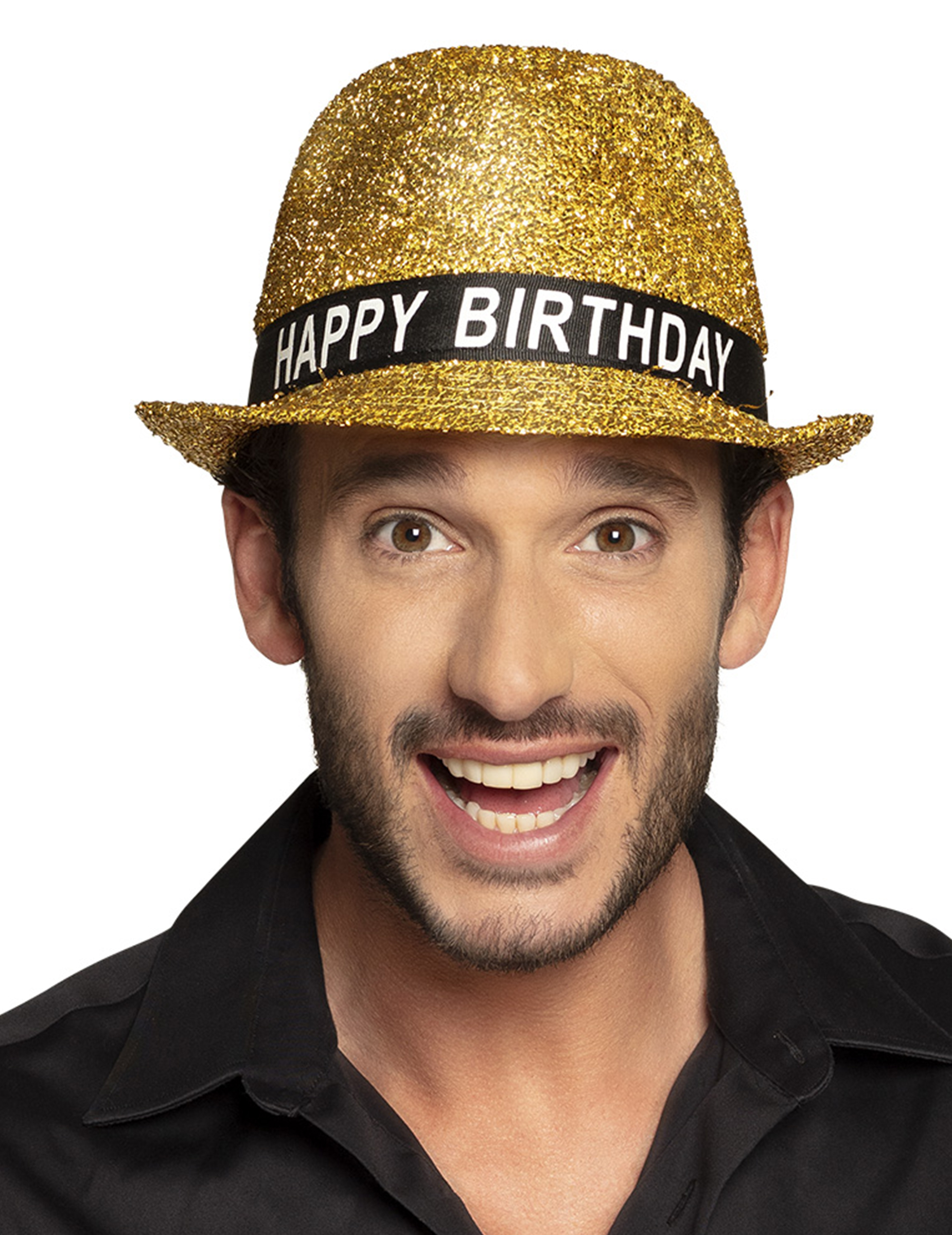 Chapeau happy birthday pailletté doré adulte