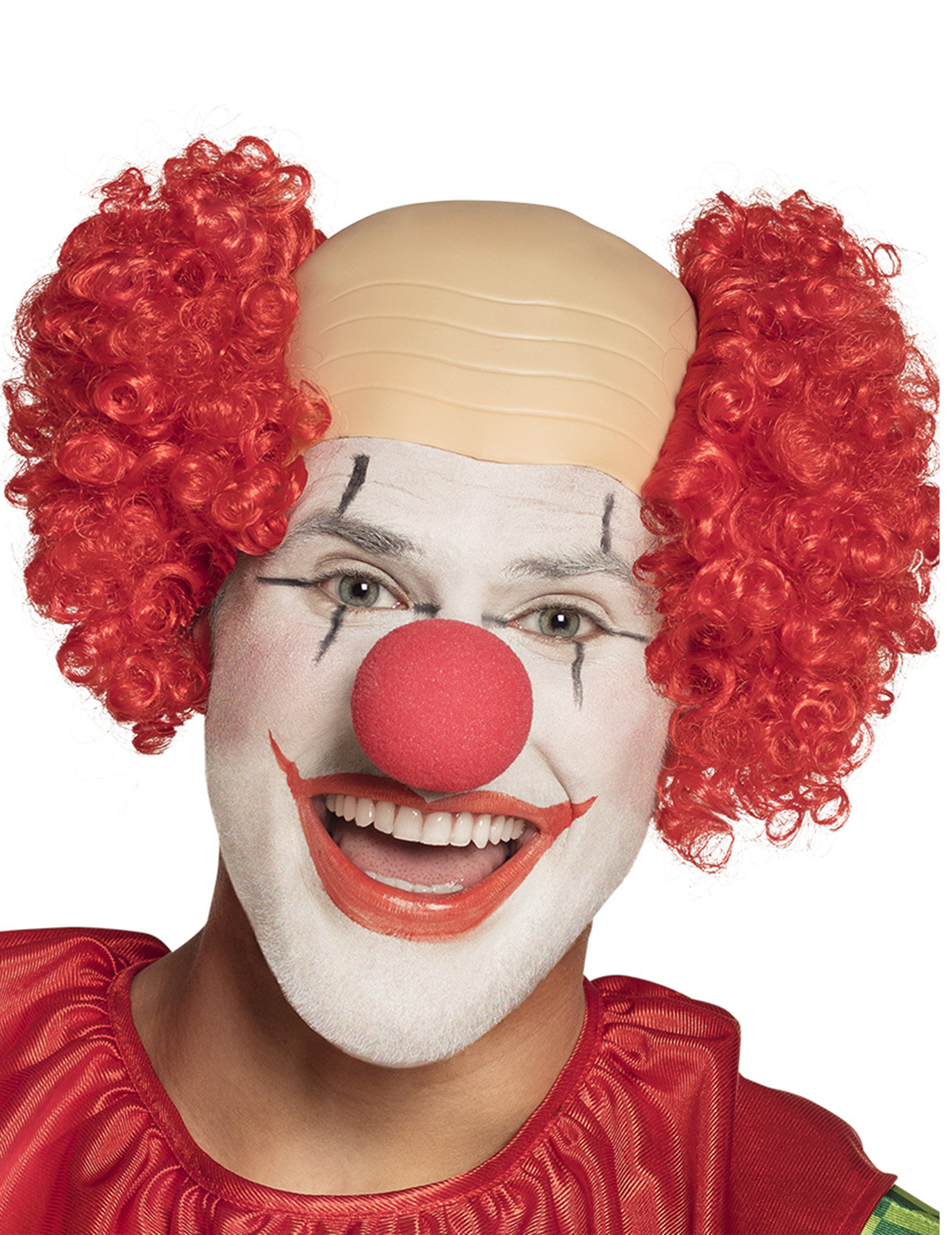 Perruque clown crâne nu rouge homme