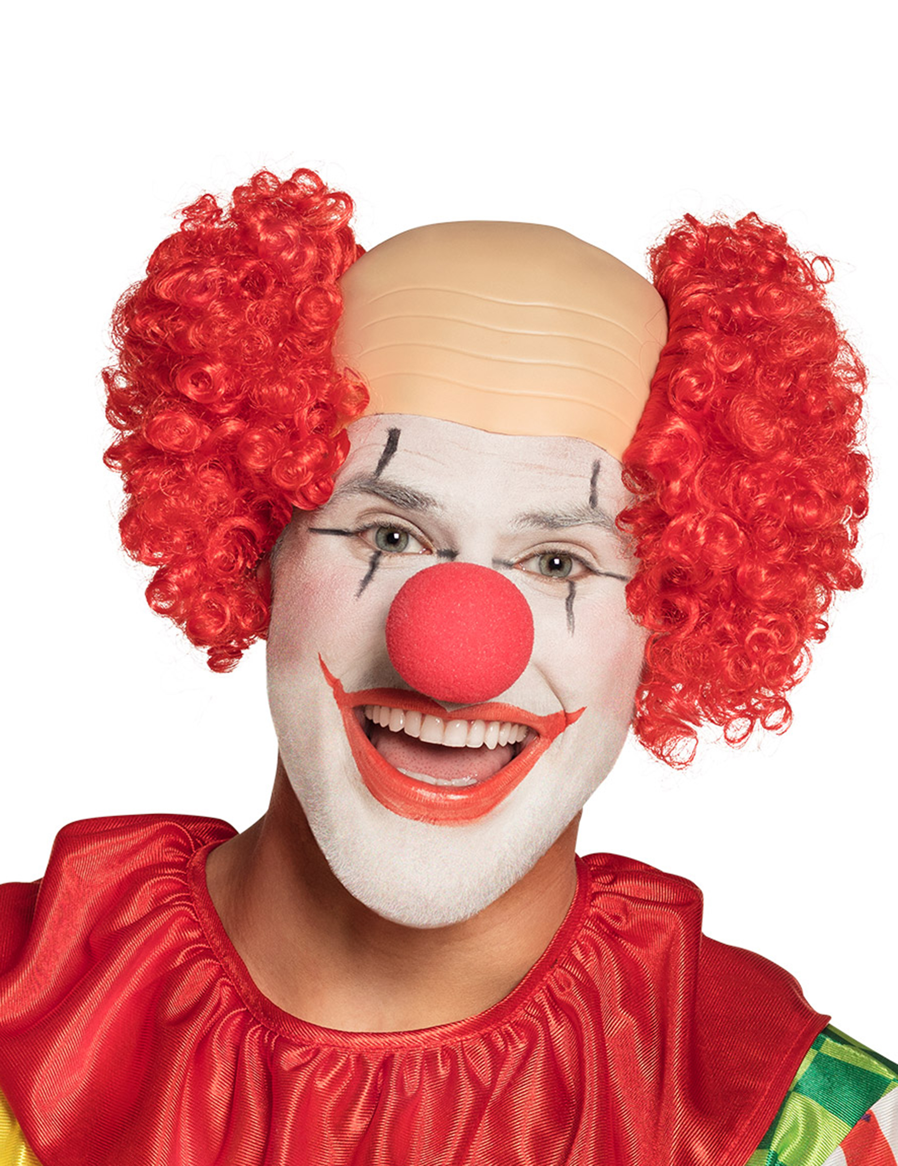 Perruque clown crâne nu rouge homme