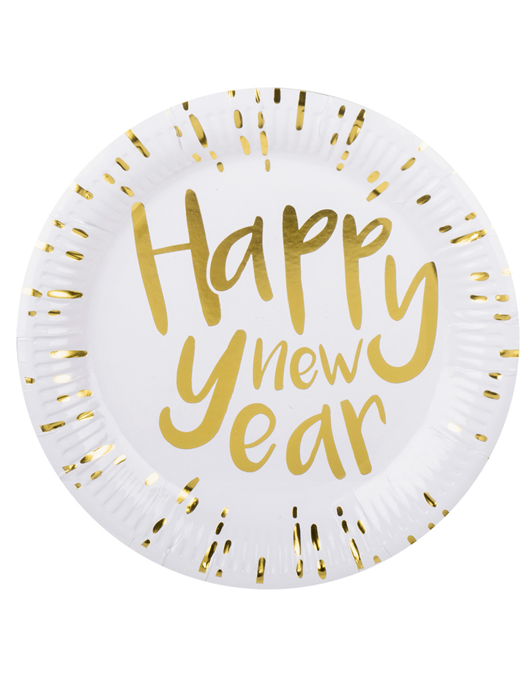 10 Assiettes en carton Happy New Year blanches et dorées 23 cm
