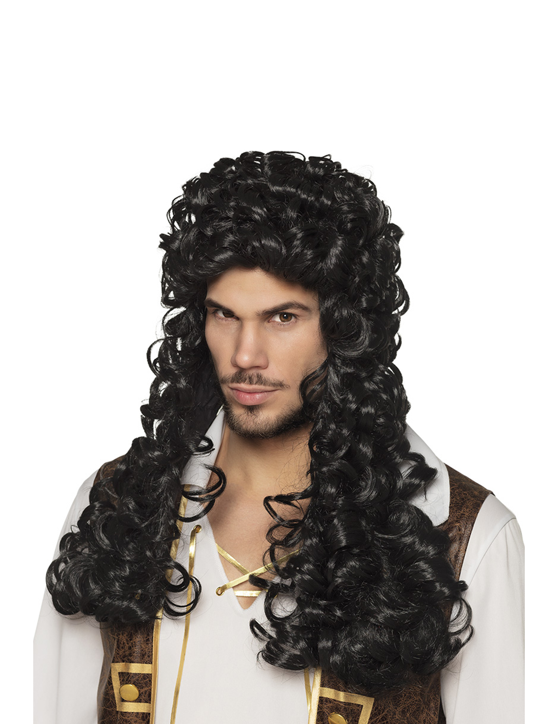 Perruque longue et bouclée capitaine noire adulte