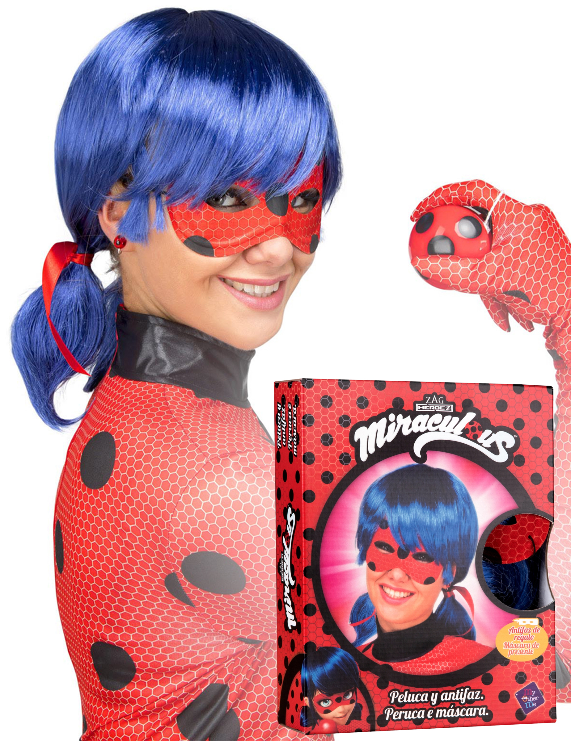 Coffret perruque et masque Ladybug adulte
