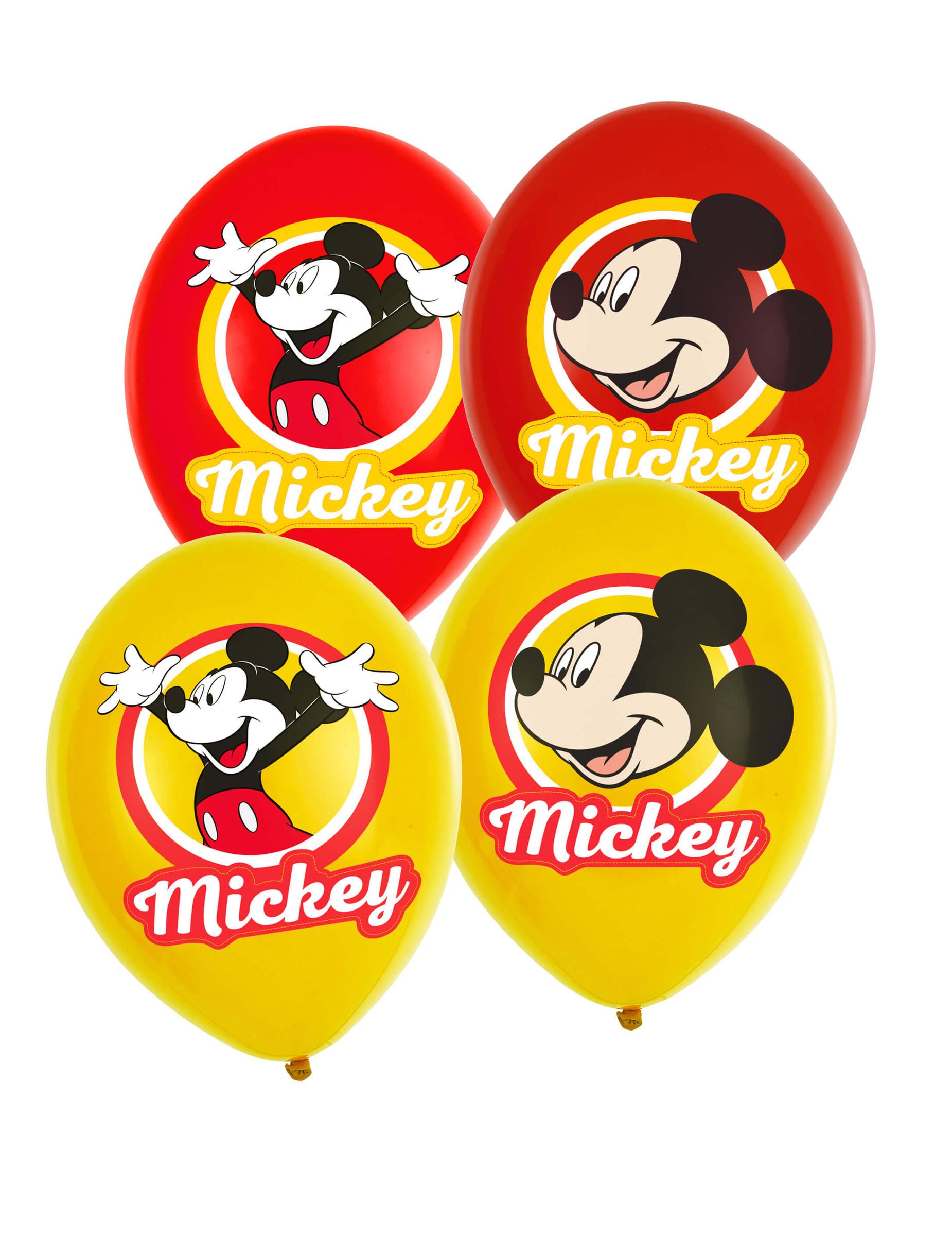 6 Ballons en latex Mickey Mouse jaunes et rouges 27,5 cm