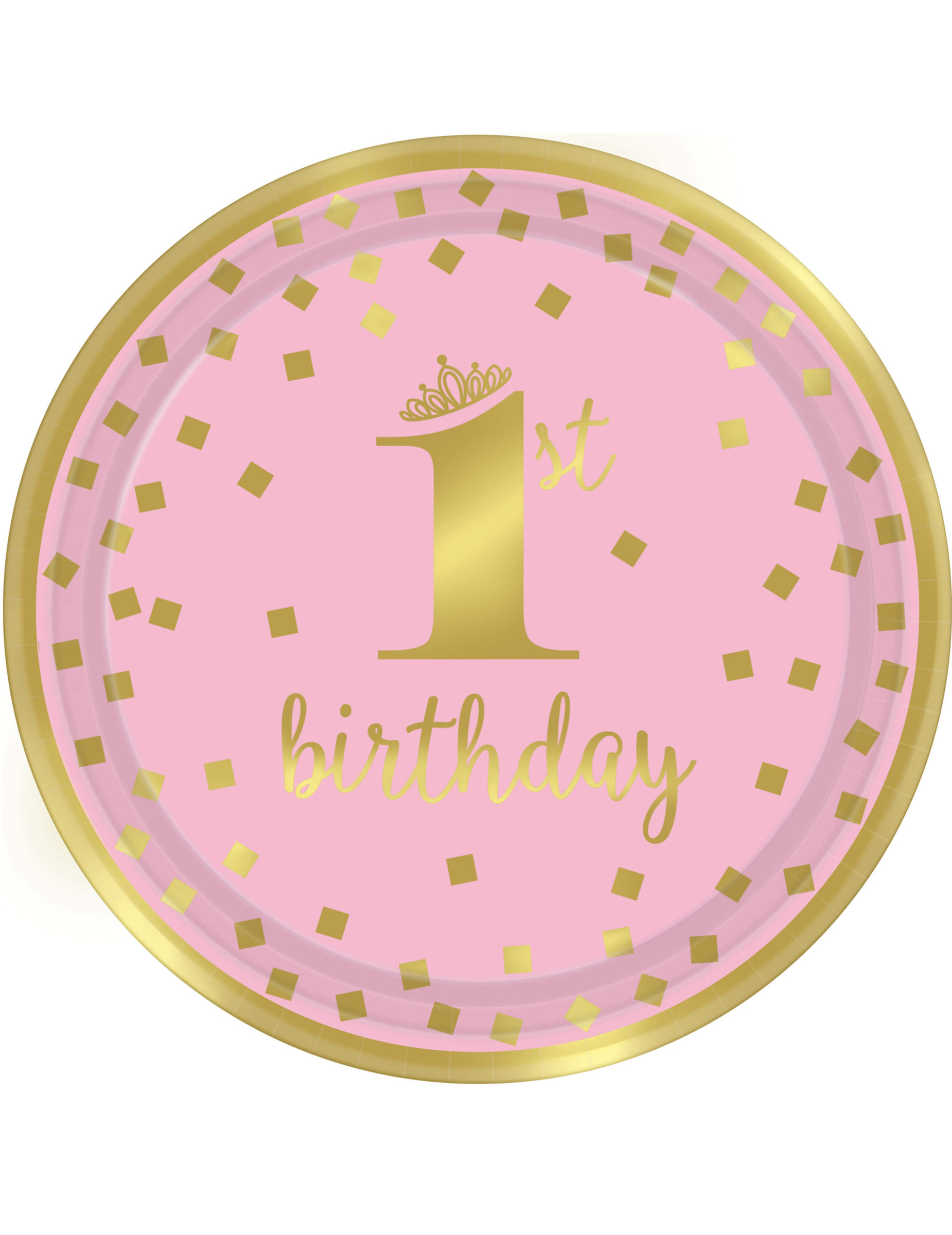 8 Assiettes en carton 1st Birthday rose et or 23 cm