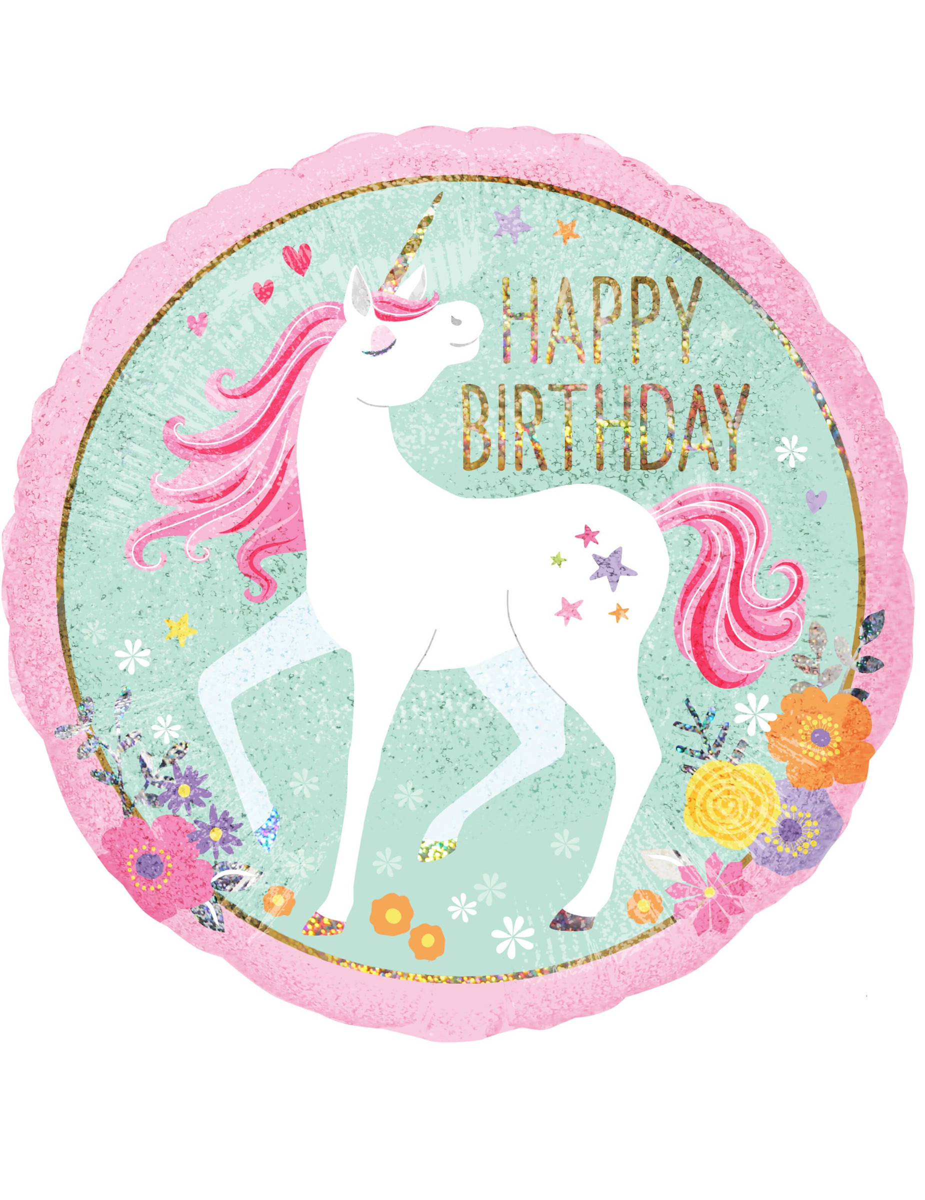 Ballon aluminium holographique Licorne magique 45 cm