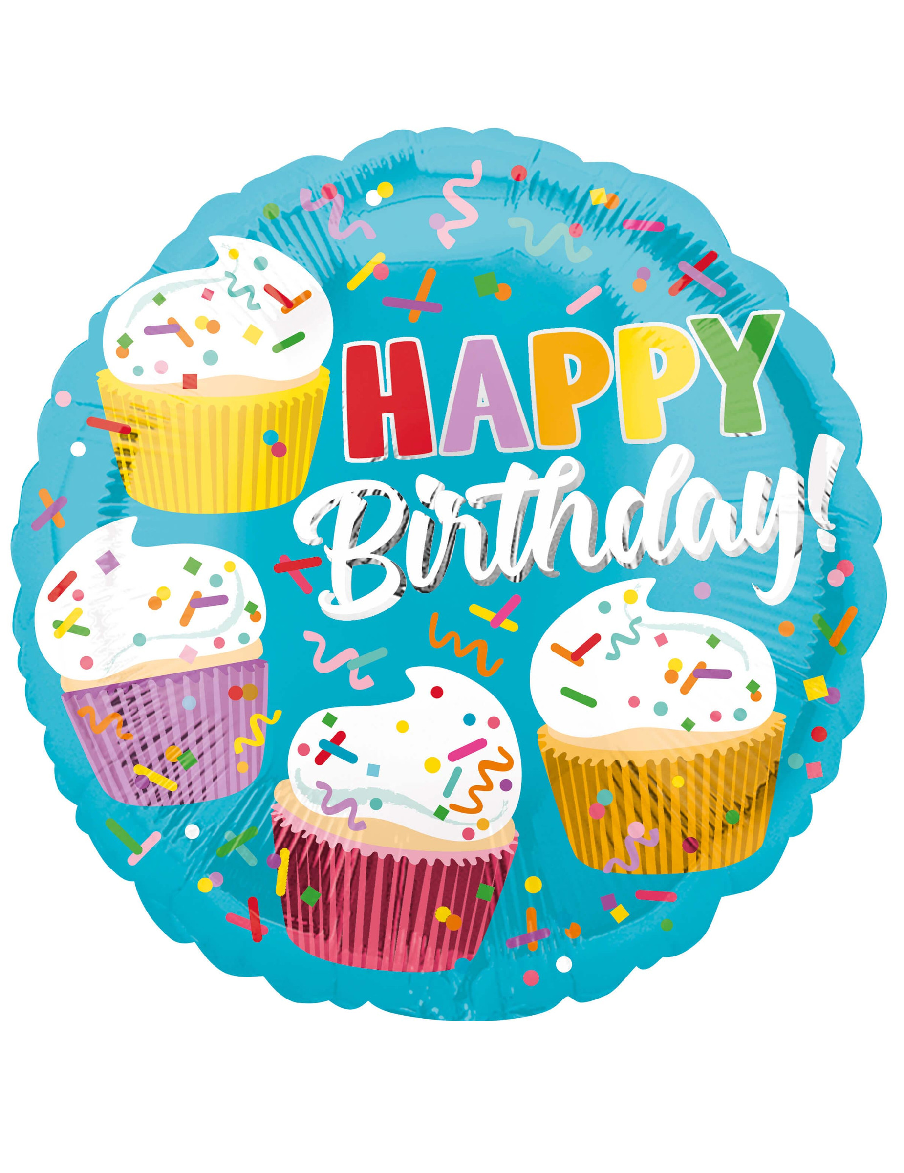 Ballon aluminium Happy Birthday cupcakes 43 cm