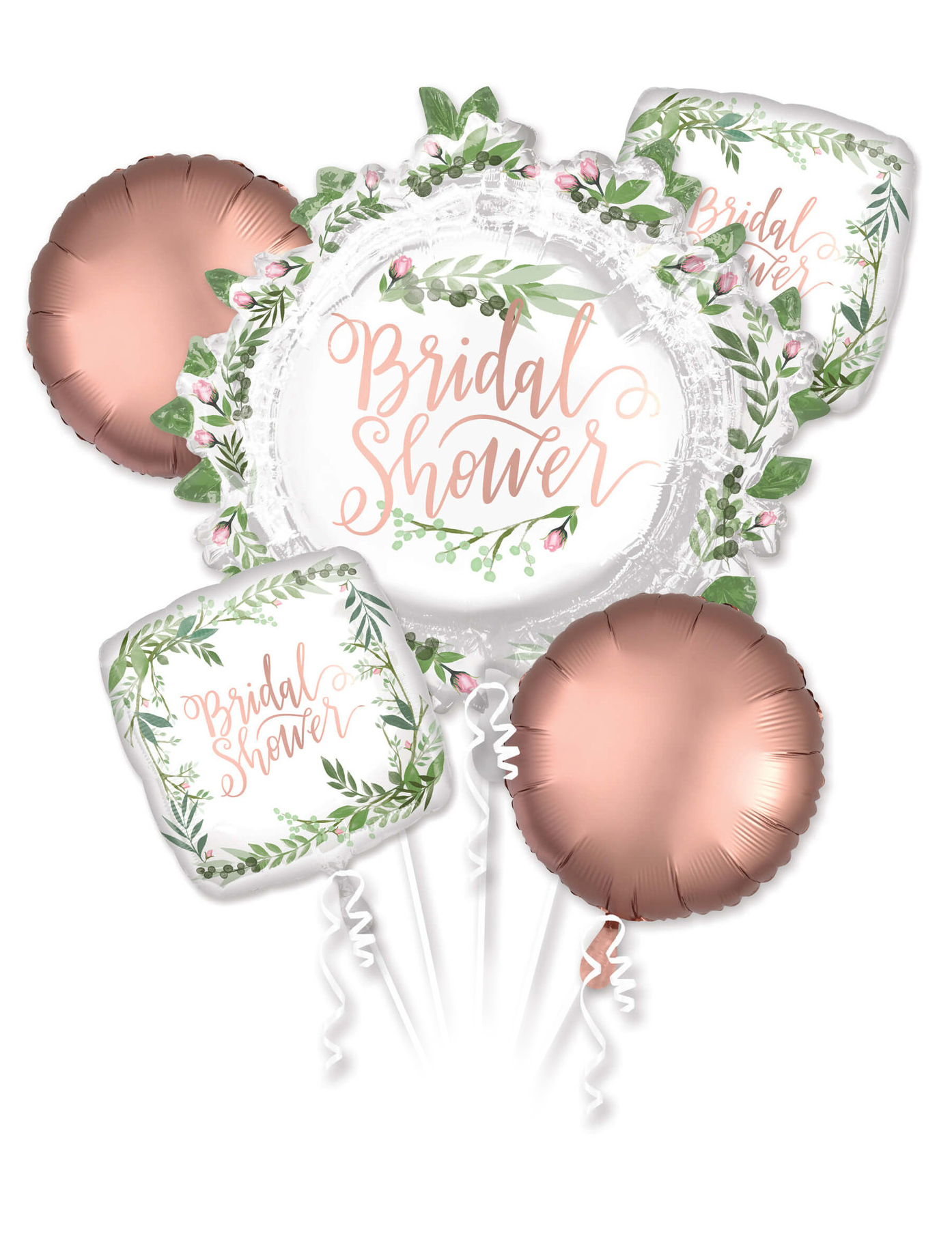 5 ballons aluminium rose gold & végétal Bridal Shower