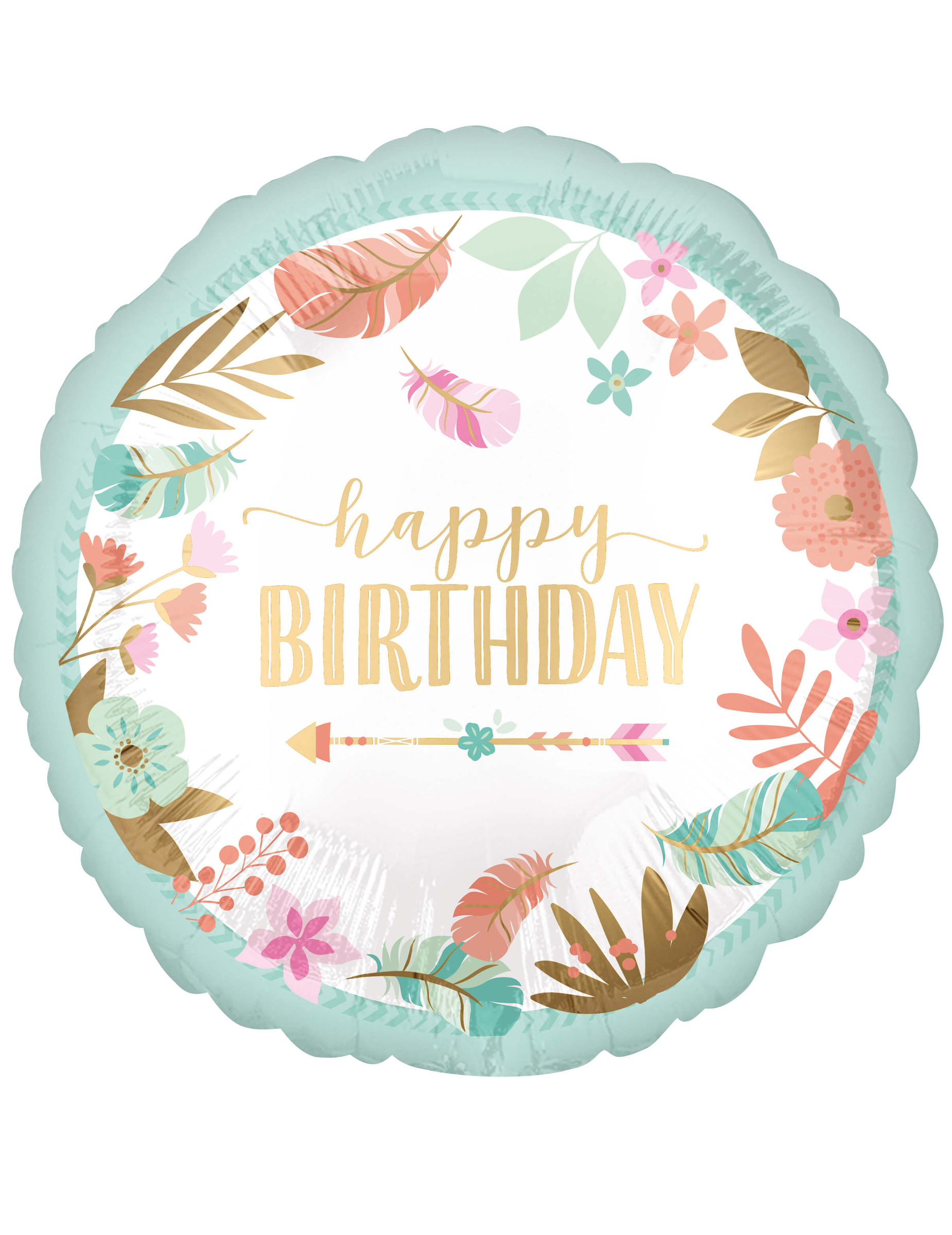 Ballon aluminium rond happy birthday vert d'eau 43 cm