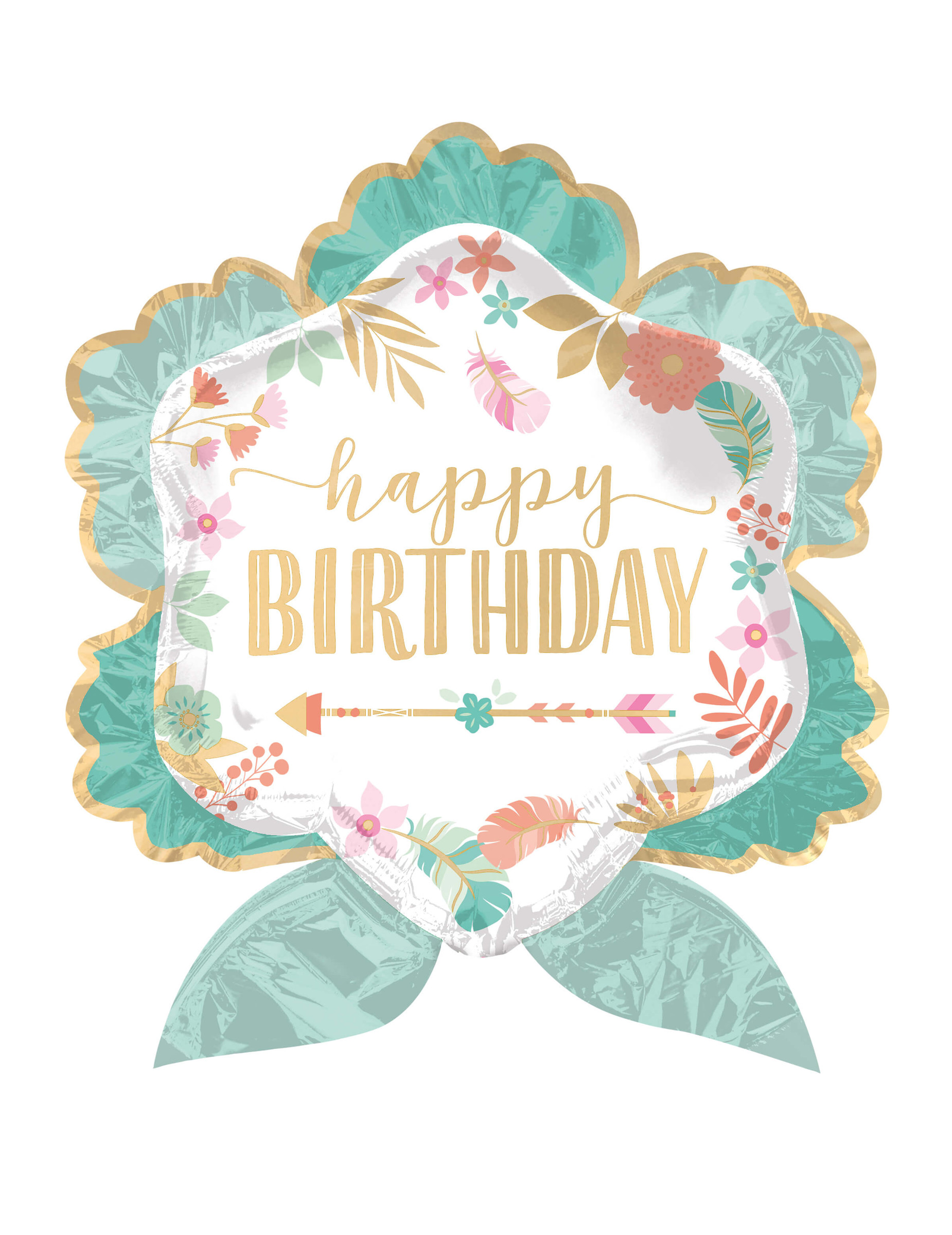 Ballon aluminium fleur Happy Birthday vert d'eau 63 x 68 cm