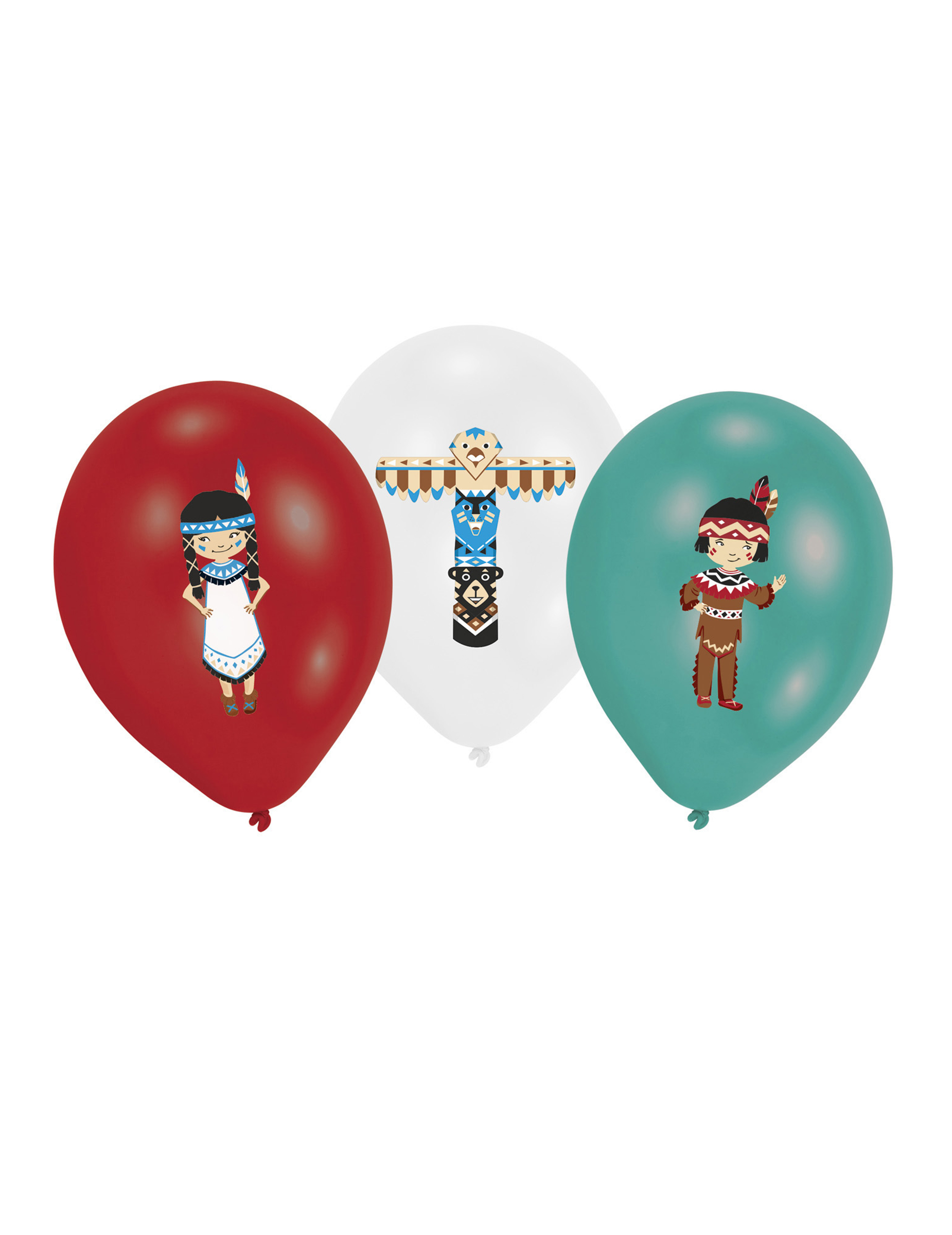 6 Ballons en latex Tippie des tribus rouge, blanc et menthe 27,5 cm