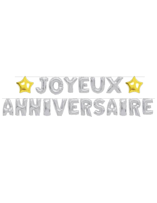 Guirlande ballons Joyeux Anniversaire argentée 6m