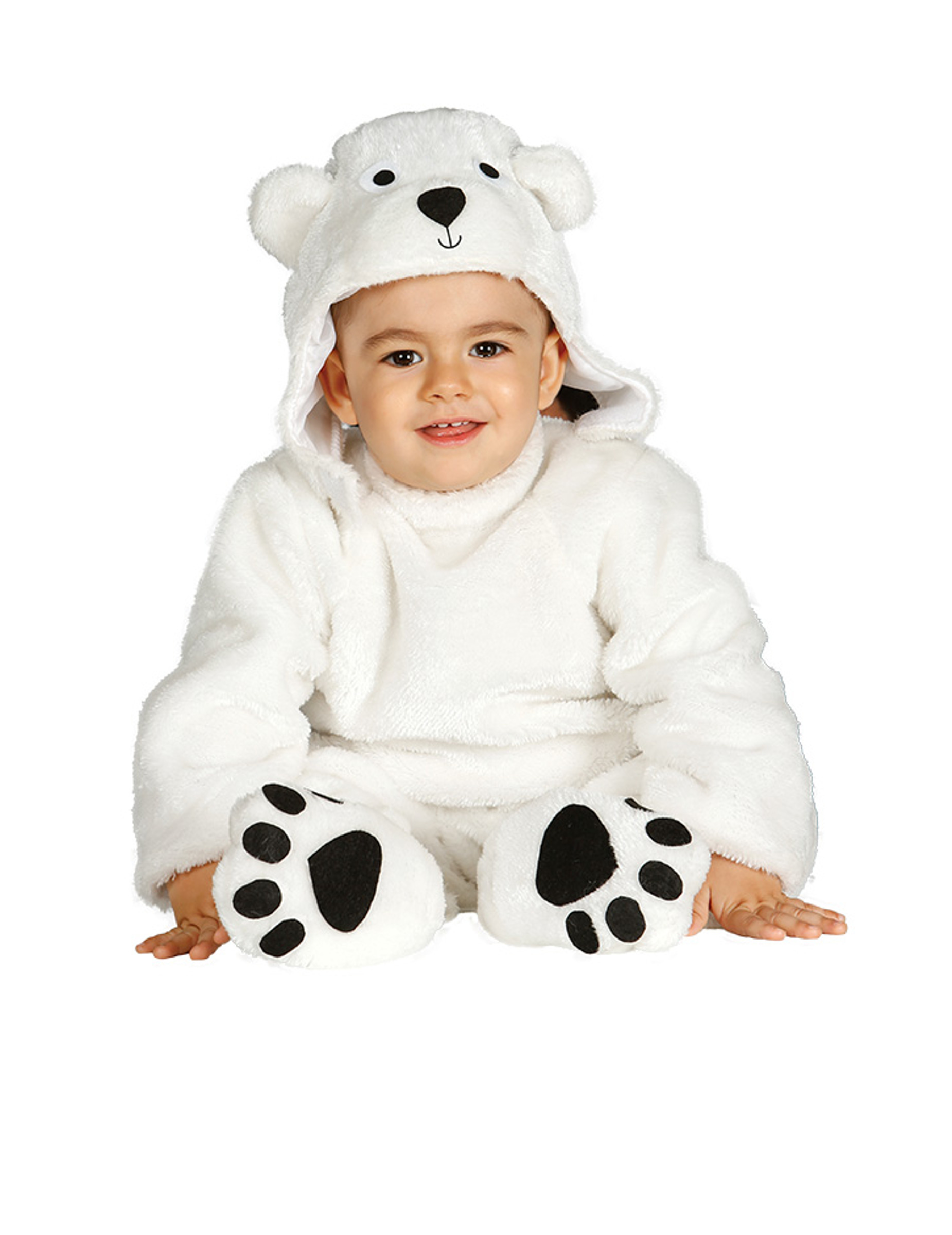 Déguisement combinaison avec capuche ours blanc bébé