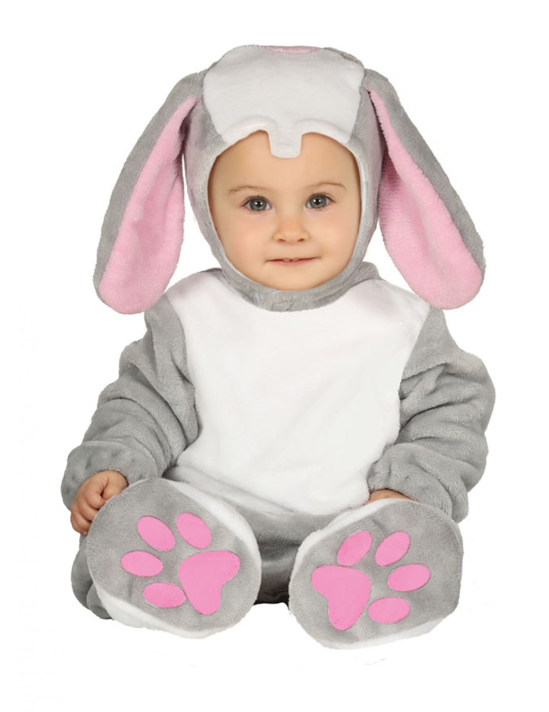 Déguisement combinaison avec capuche lapin gris bébé