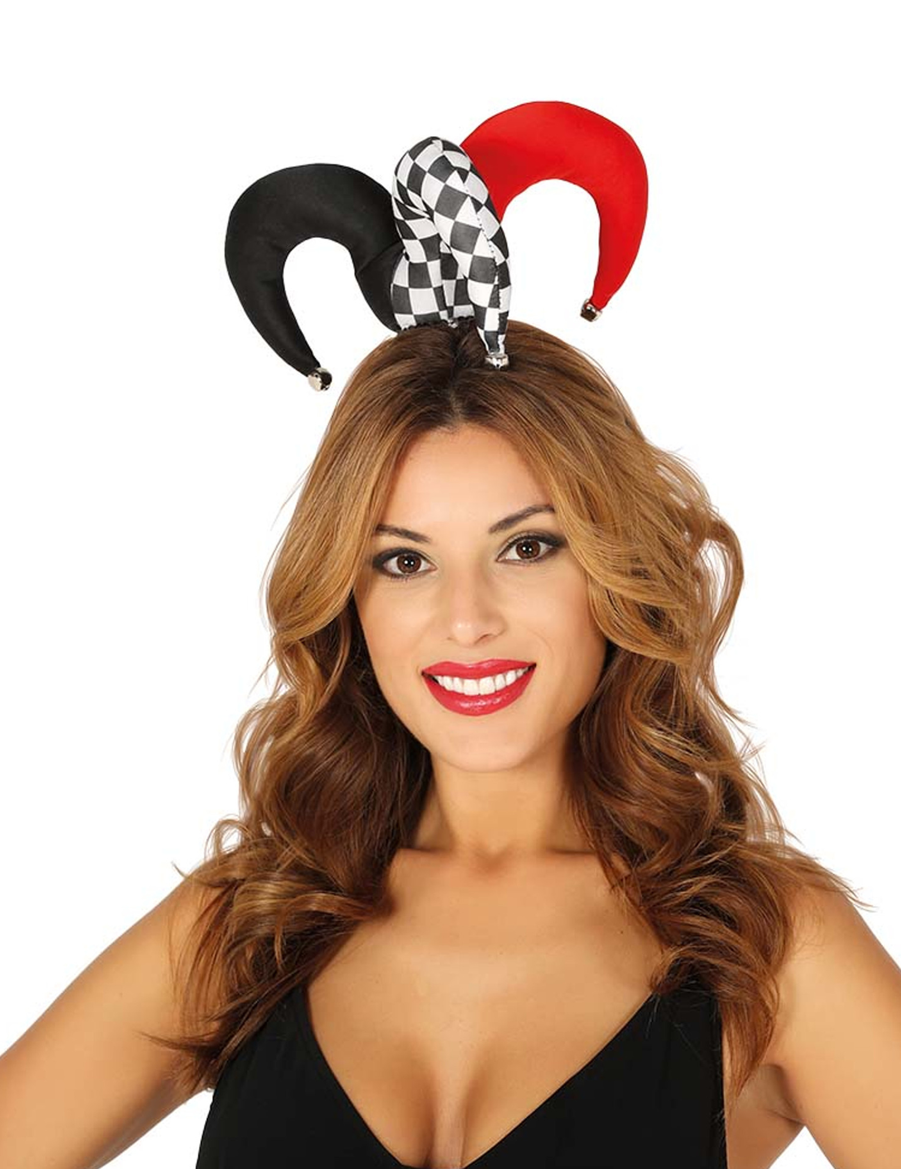 Mini chapeau bouffon rouge et noir adulte