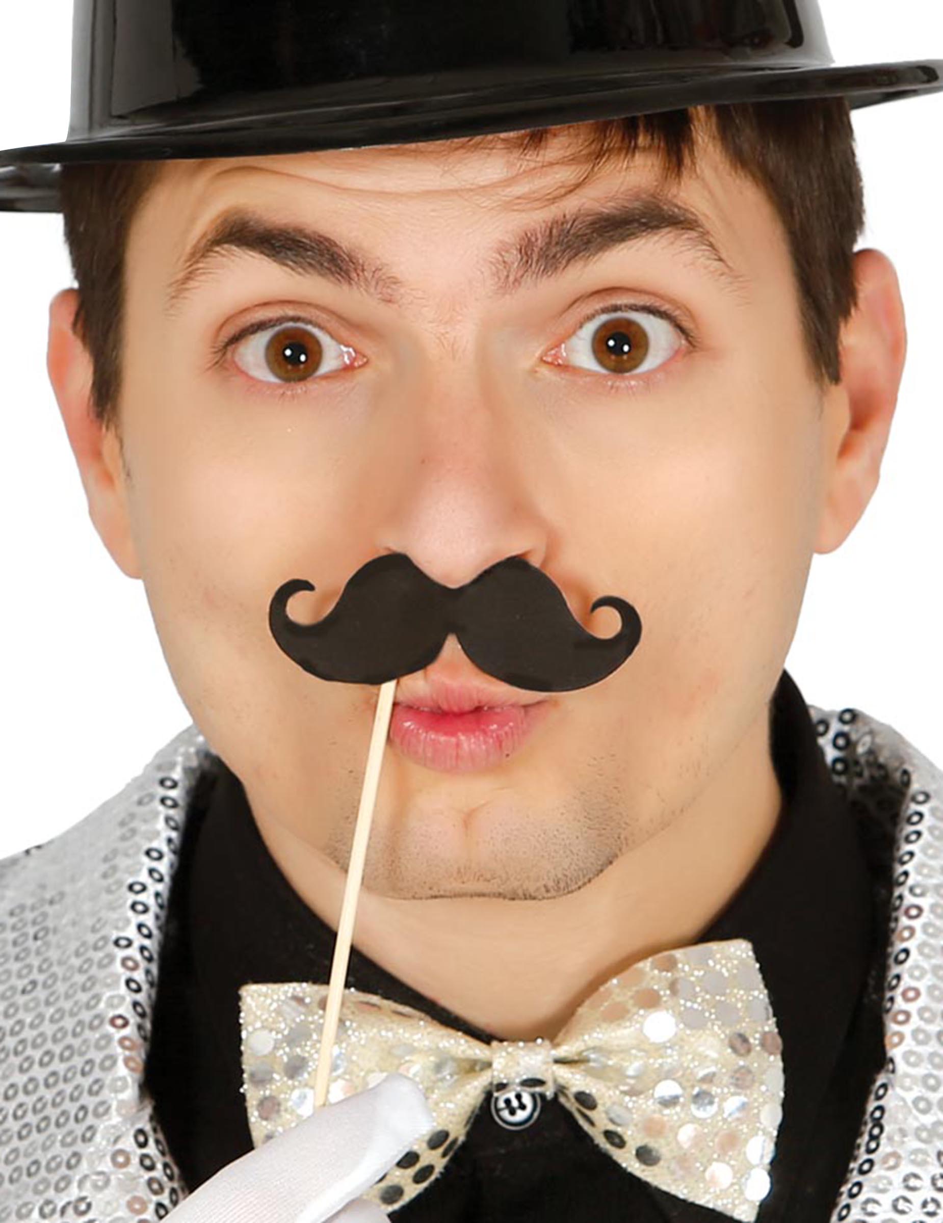 Accessoires photobooth 6 moustaches noir avec bâton 10 cm