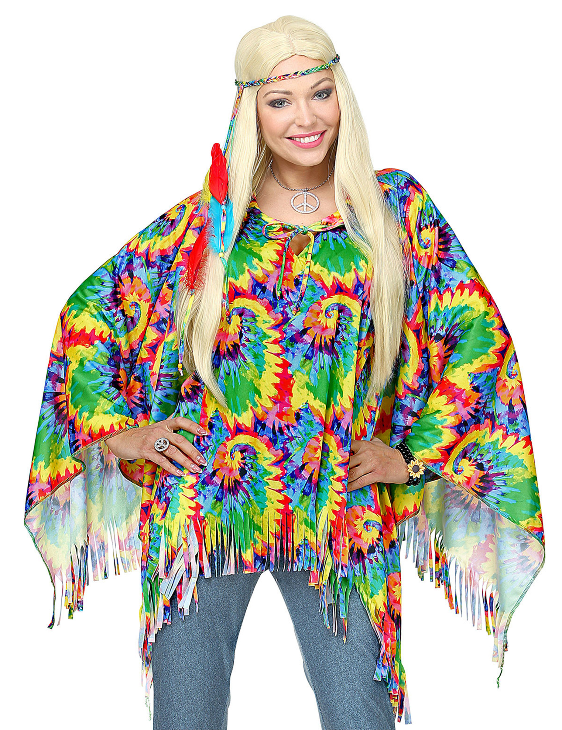 Poncho et tour de tête hippie psychédélique adulte