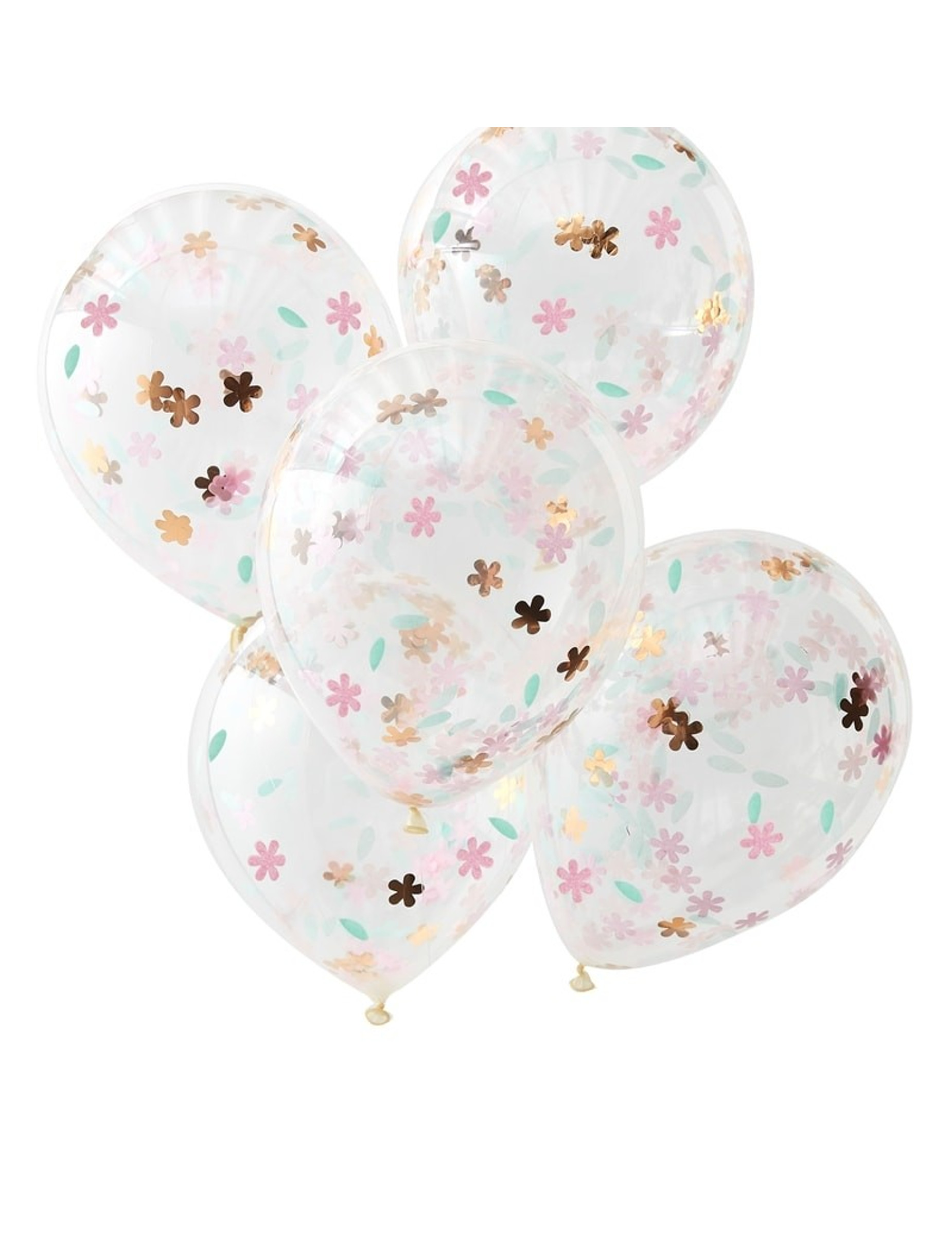 5 Ballons en latex transparents confettis fleurs pastel 30 cm