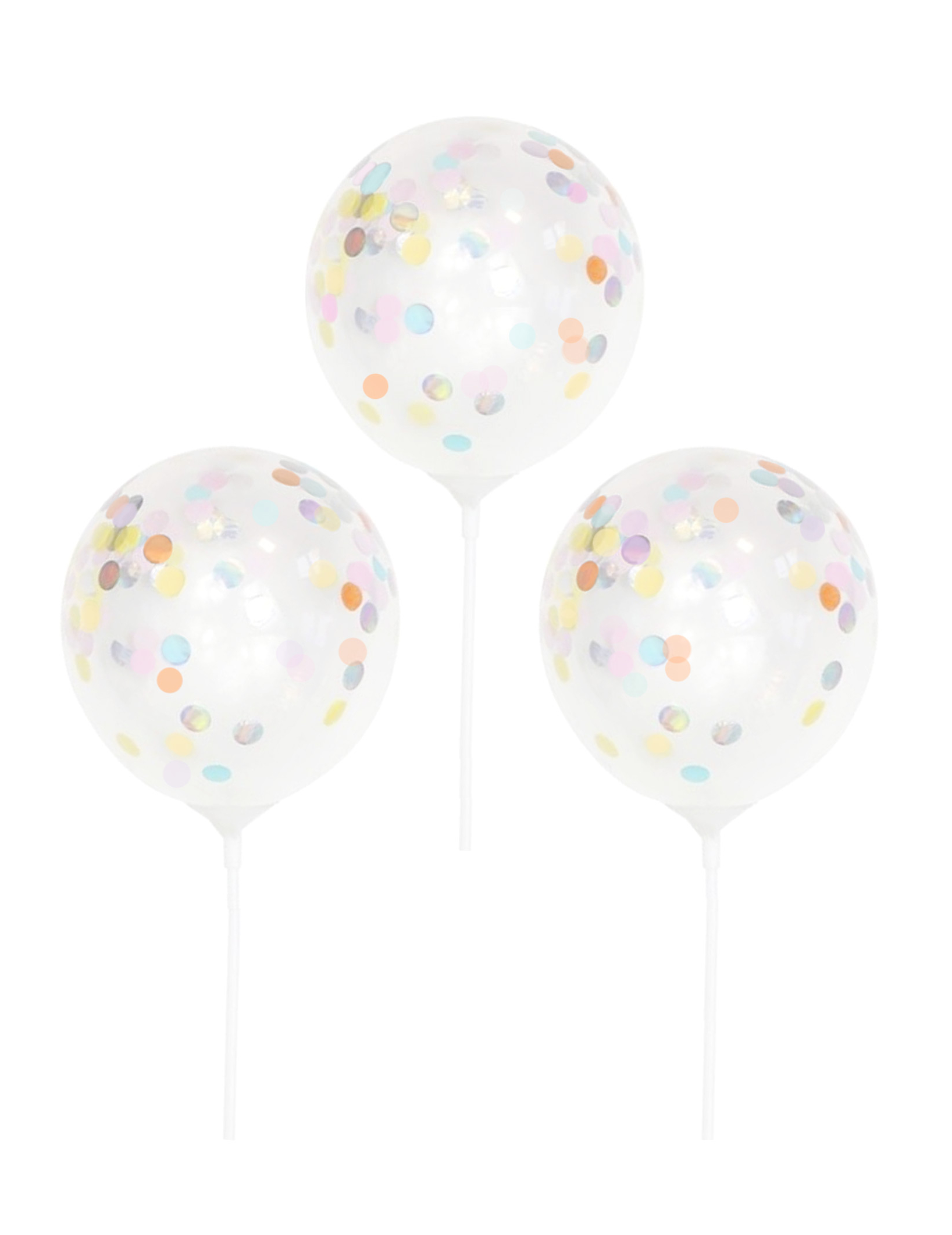 5 Ballons sur piques transparents confettis 13,5 cm