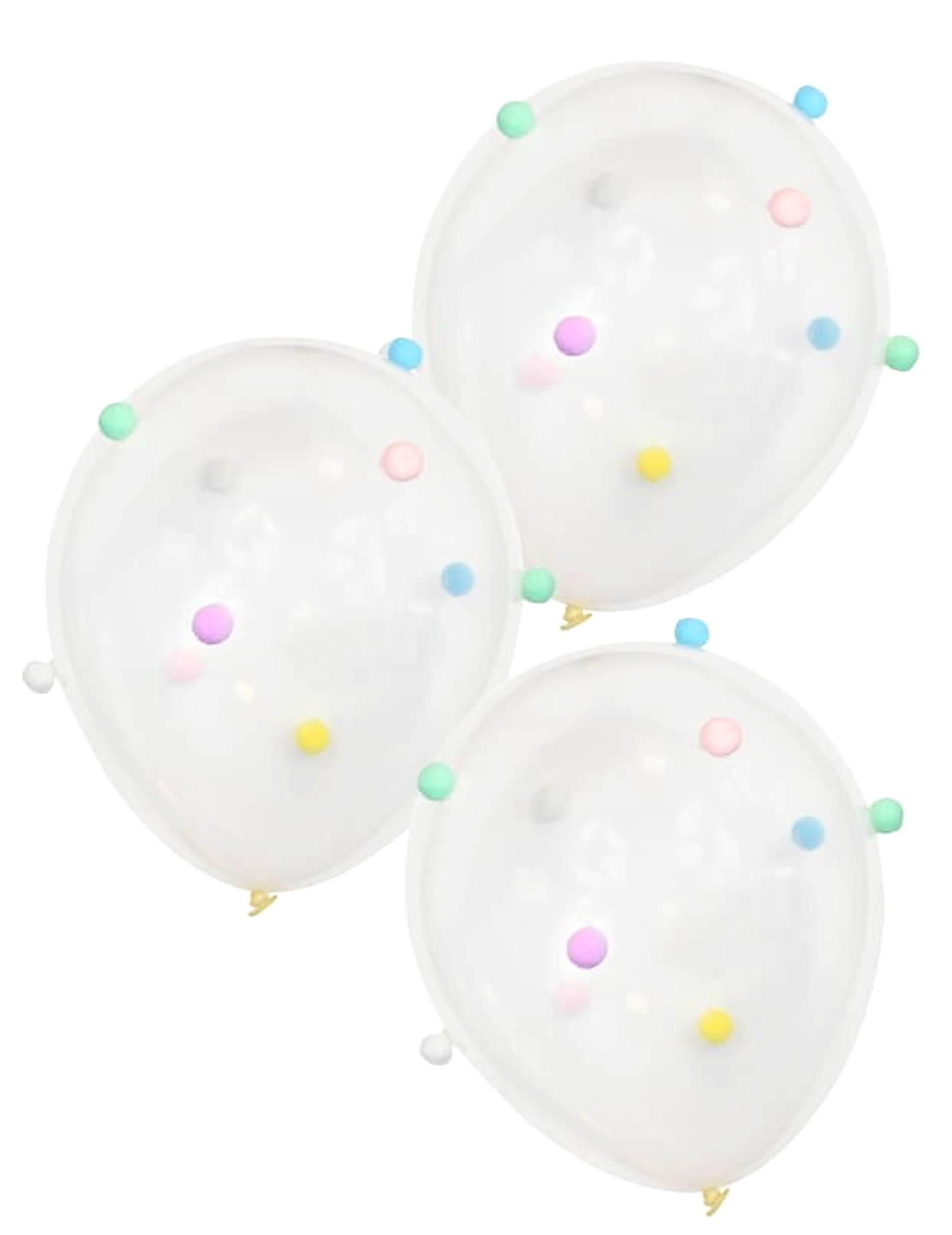 5 Ballons en latex transparents pompons multicolores 30 cm