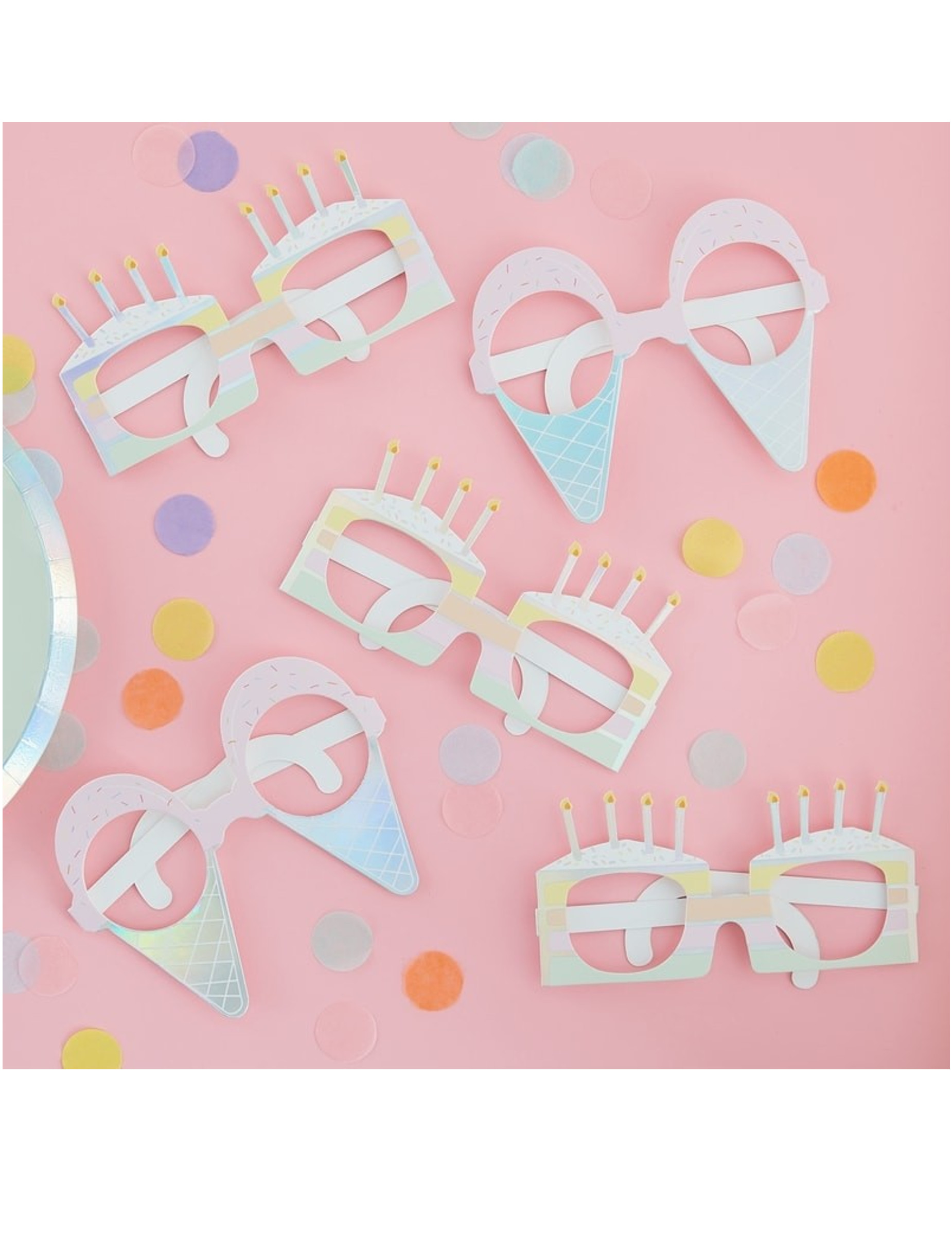 8 Paires de lunettes anniversaires pastel 16 cm