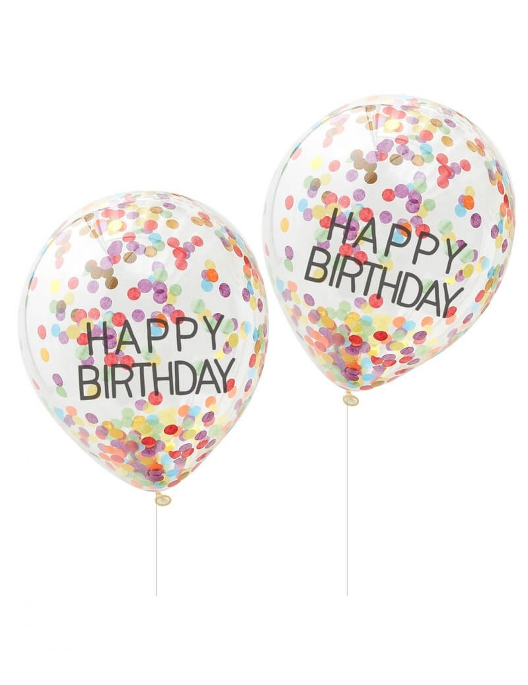 5 Ballons en latex transparents Happy birthday confettis multicolores 30 cm