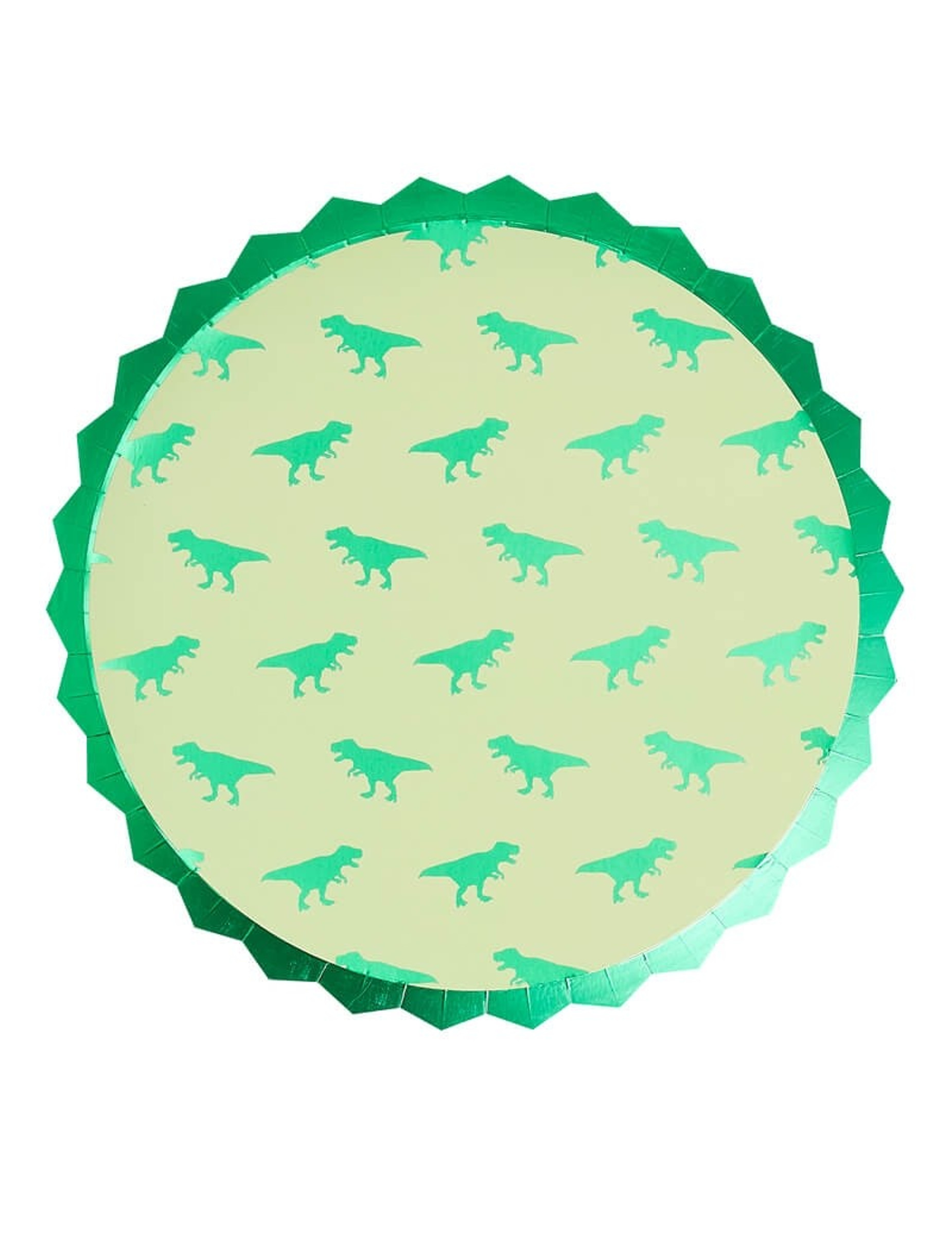 8 Assiettes en carton dinosaure vertes métallisées 23 cm