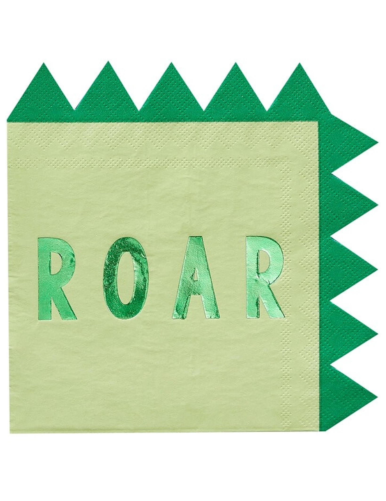 16 Serviettes en papier dinosaure vertes métallisées 33 cm