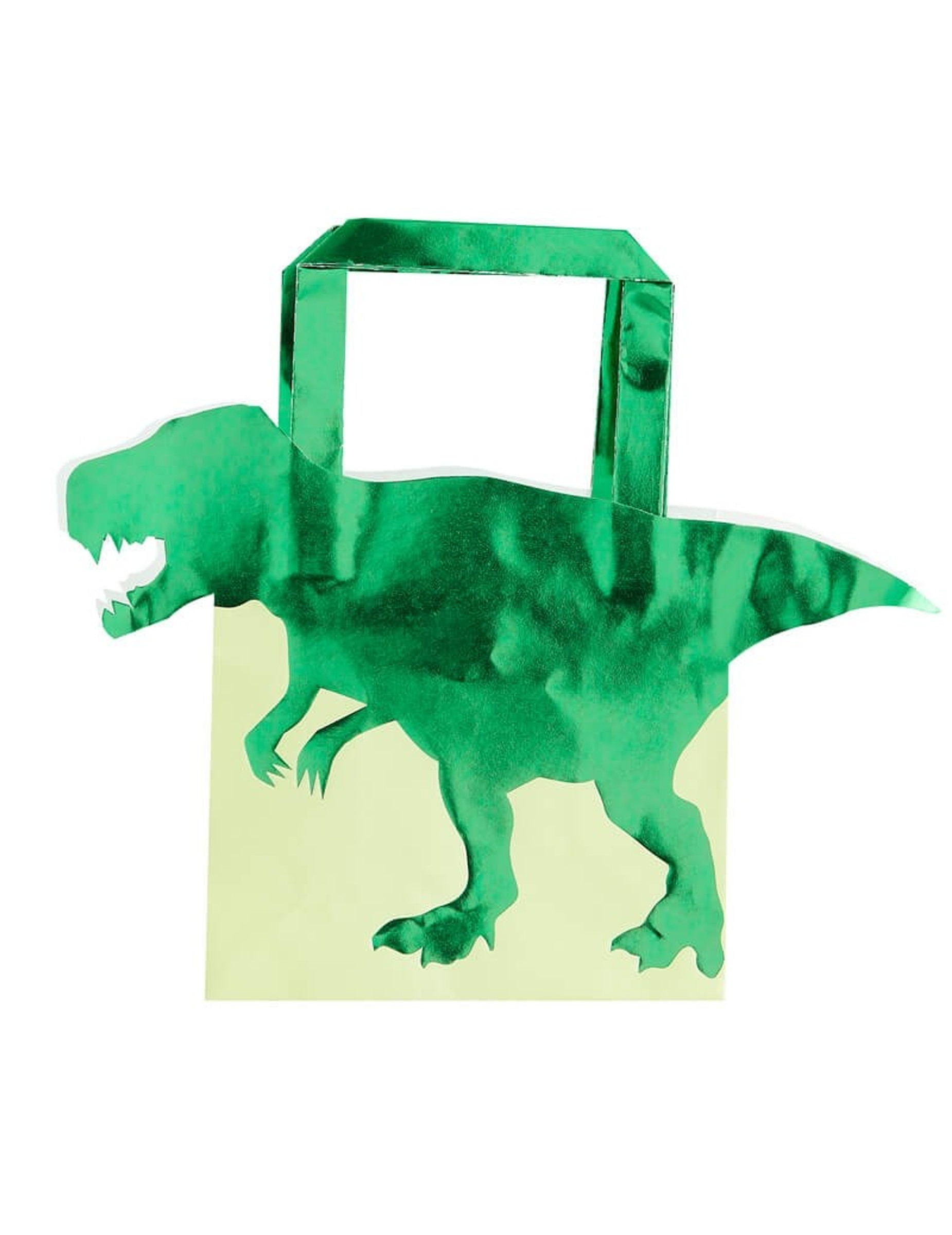5 Sacs cadeaux en papier dinosaure verts métallisés 22,5 cm
