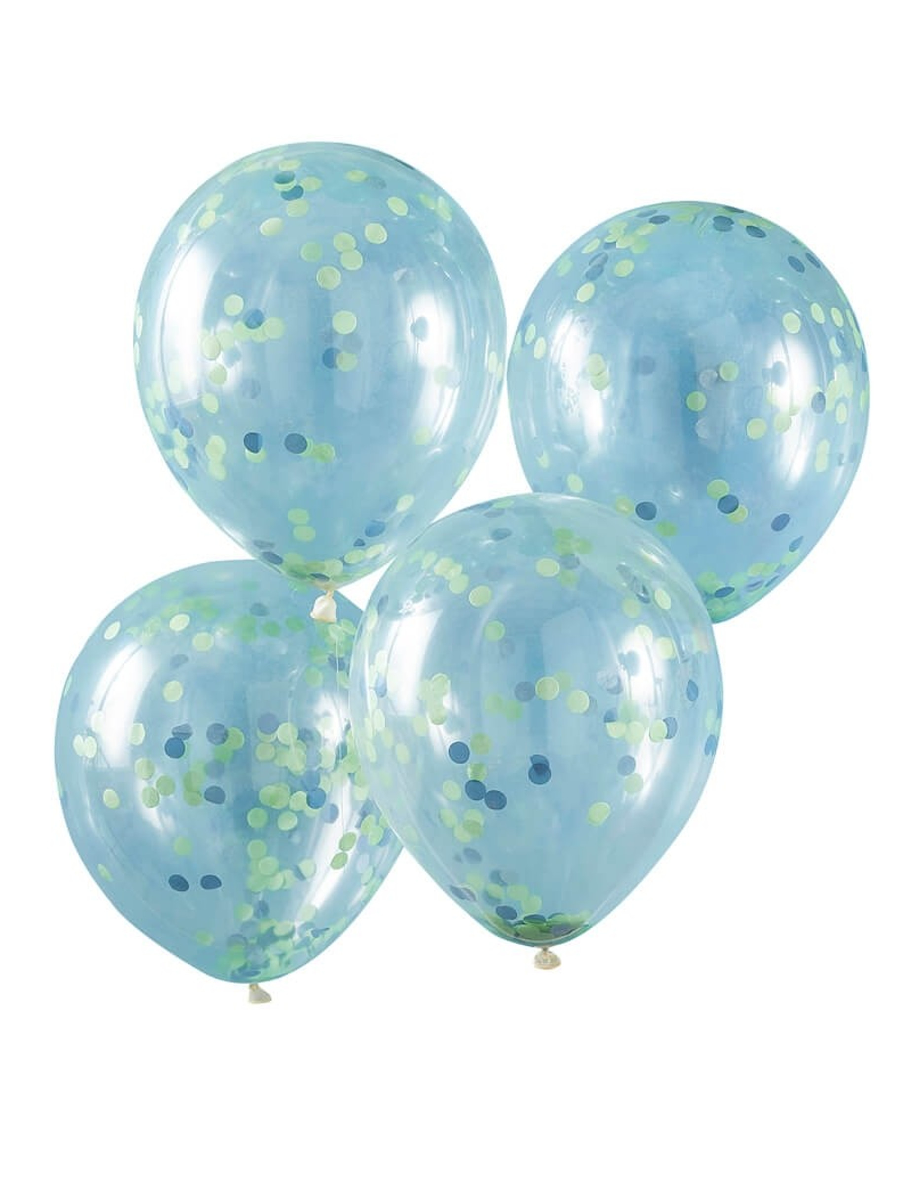 5 Ballons en latex transparents confettis verts 30 cm