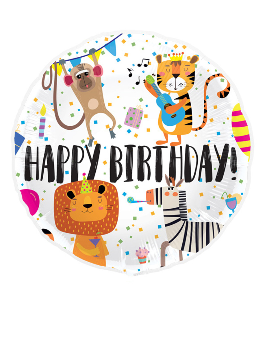 Ballon aluminium happy birthday animaux 45cm