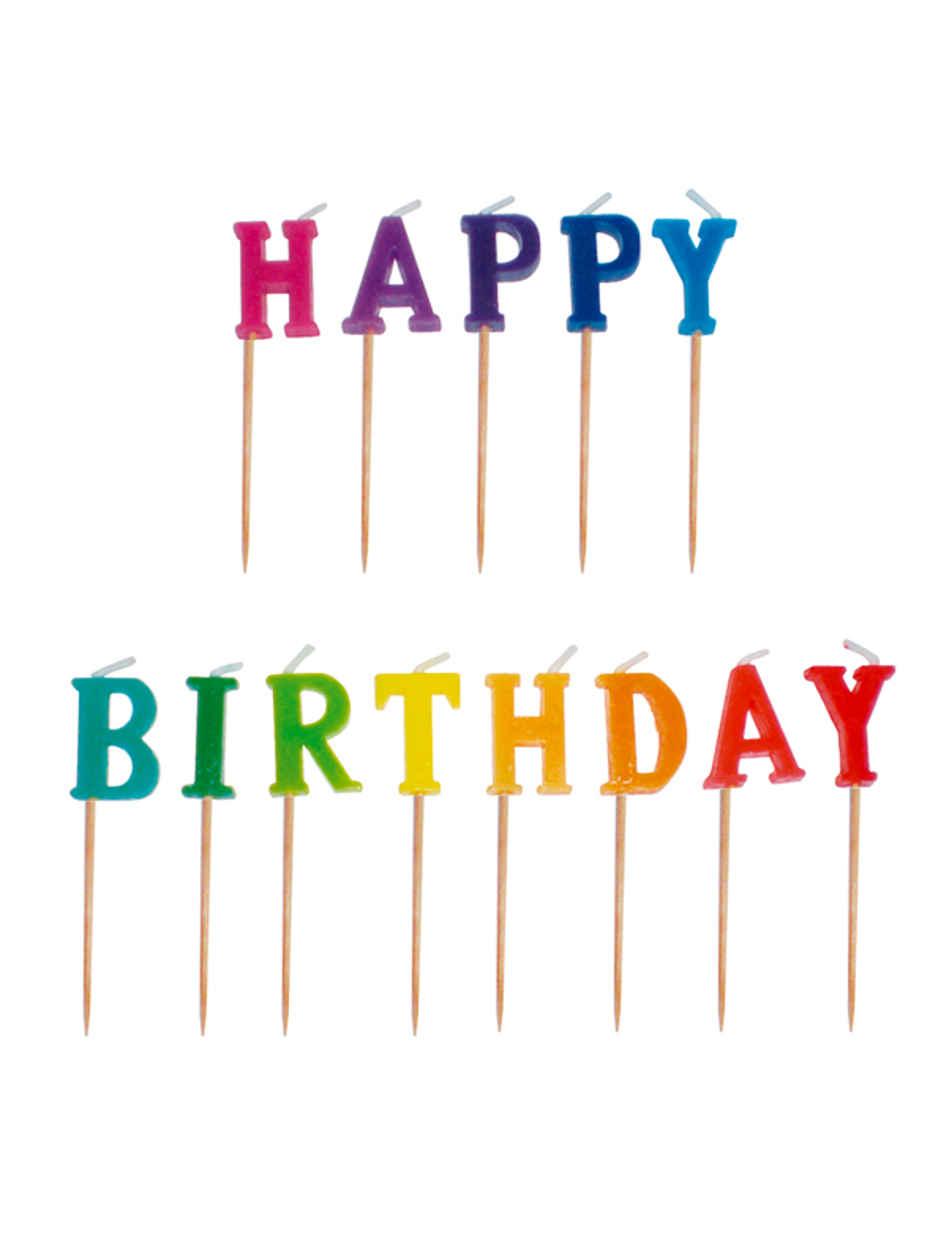 13 Bougies sur piques Happy Birthday 2,5 x 8 cm