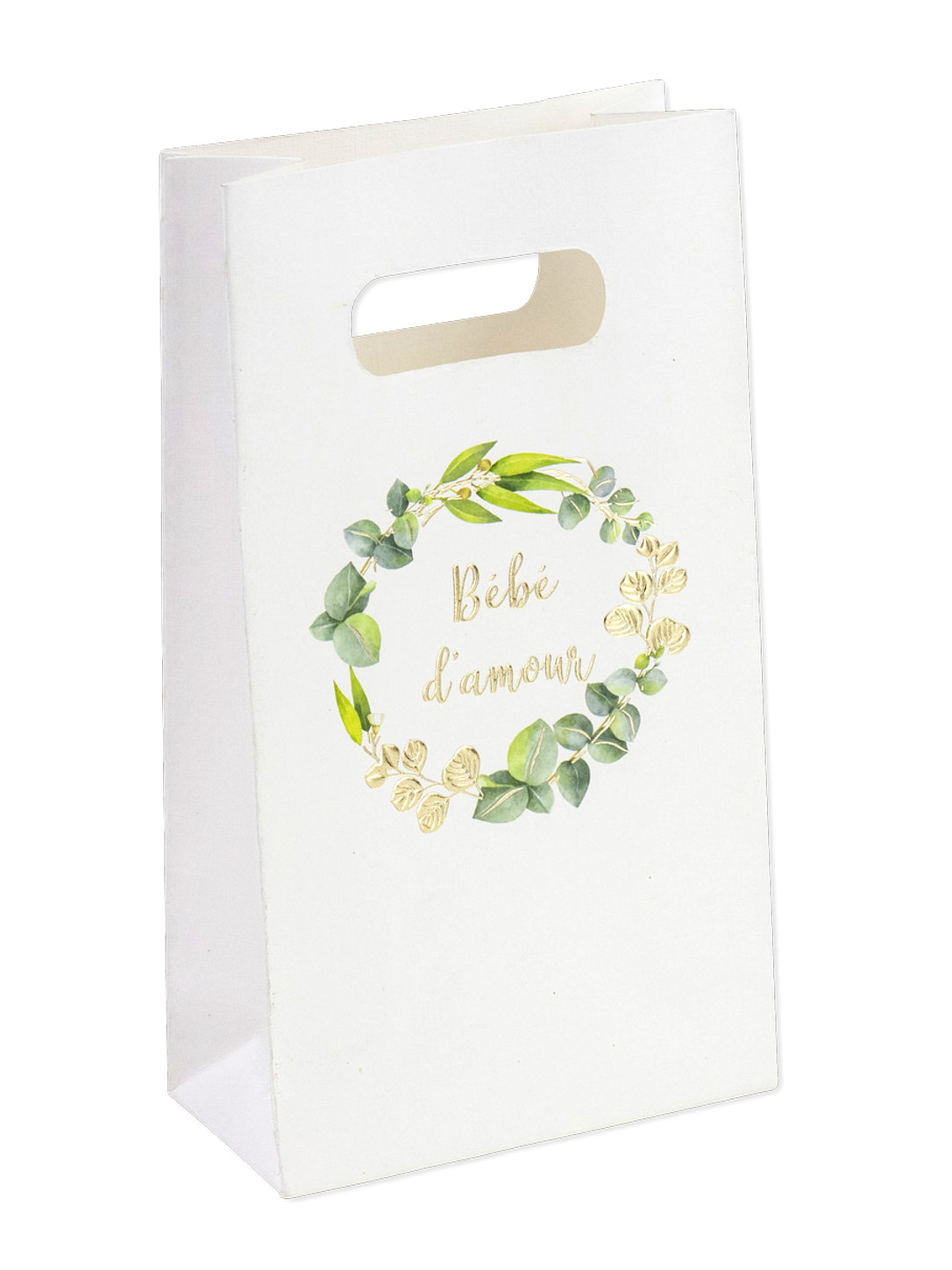 6 Sachets à goodies Bébé d'amour eucalyptus dorure or 10 x 18 x 5 cm