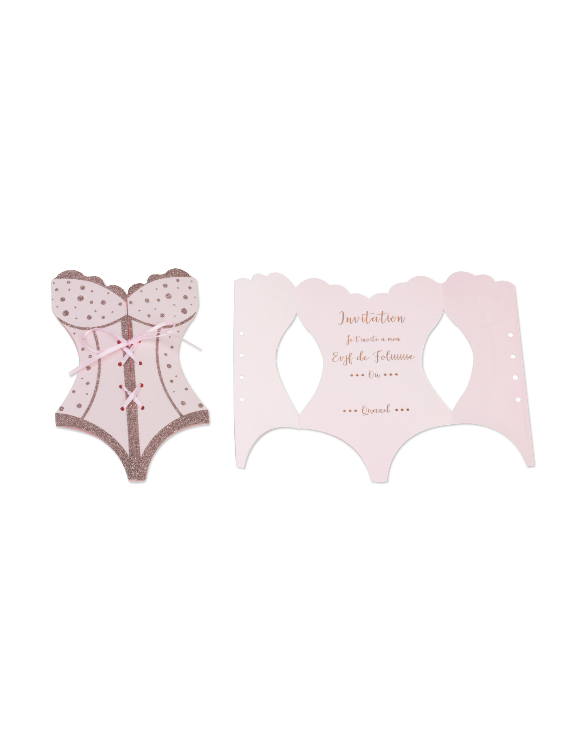 8 Invitations bustier EVJF rose gold et paillettes 11,5 x 18 cm