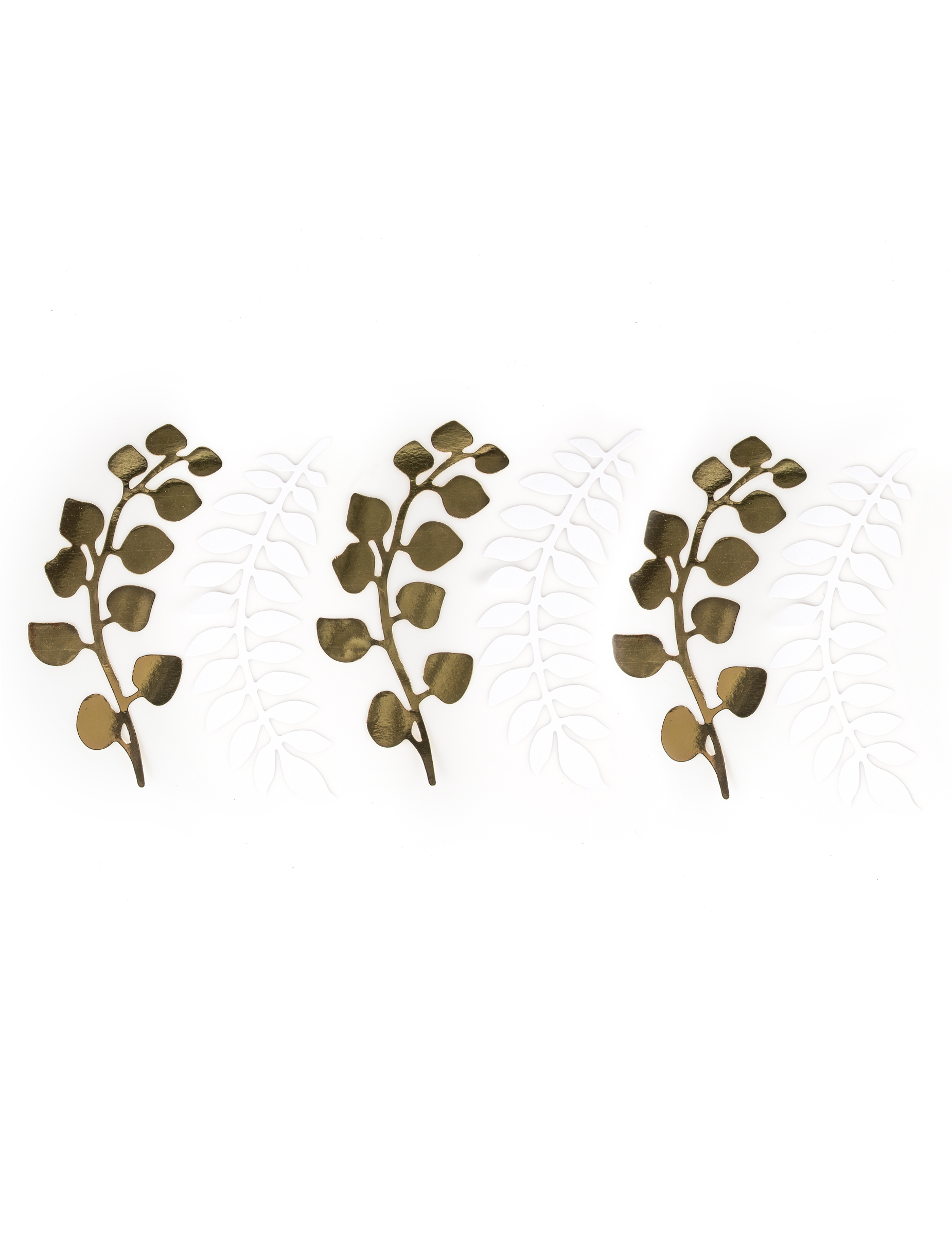 6 Feuilles fougères et eucalyptus blanches et or 30 cm