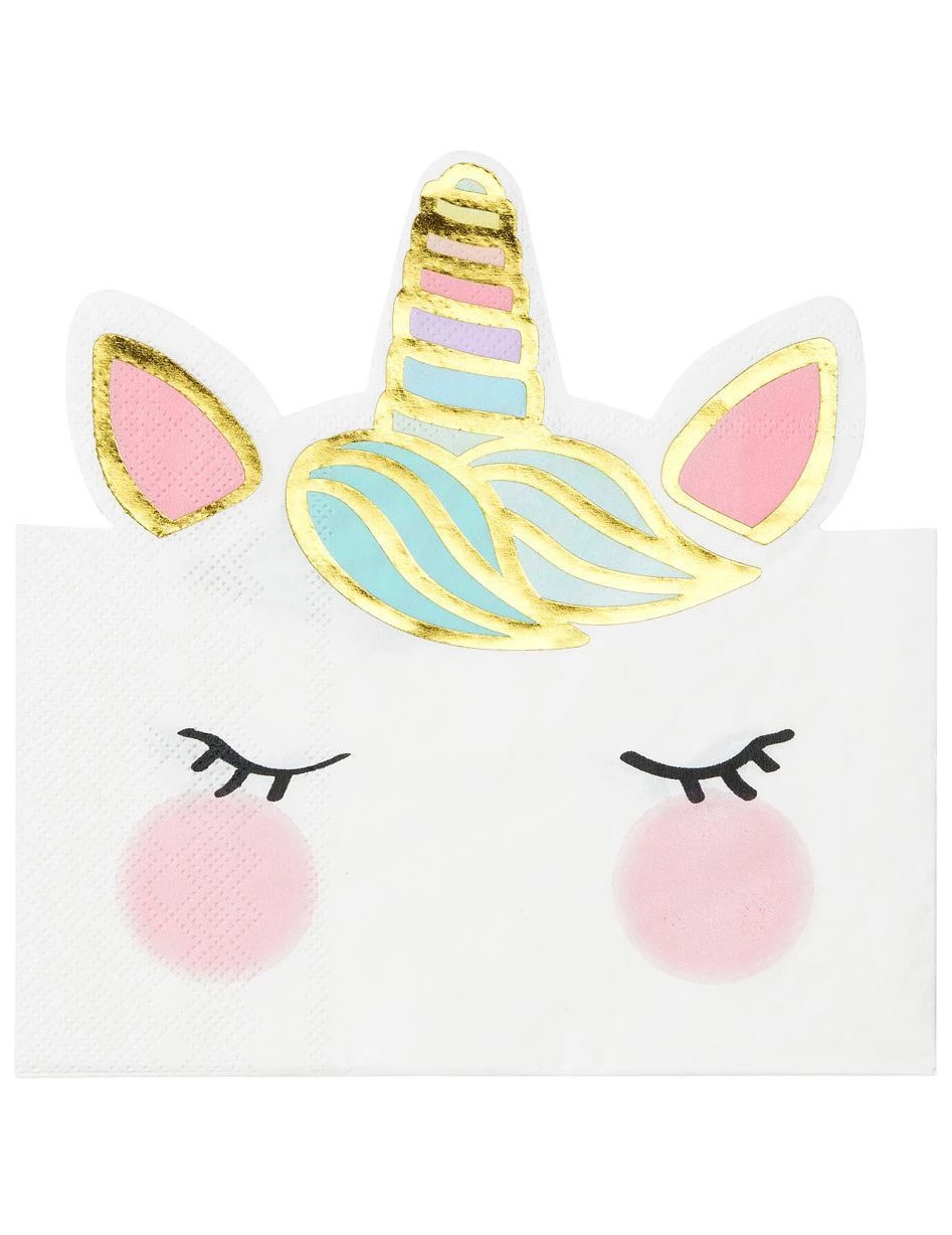 12 Serviettes en papier forme jolie licorne blanches 33 x 33 cm