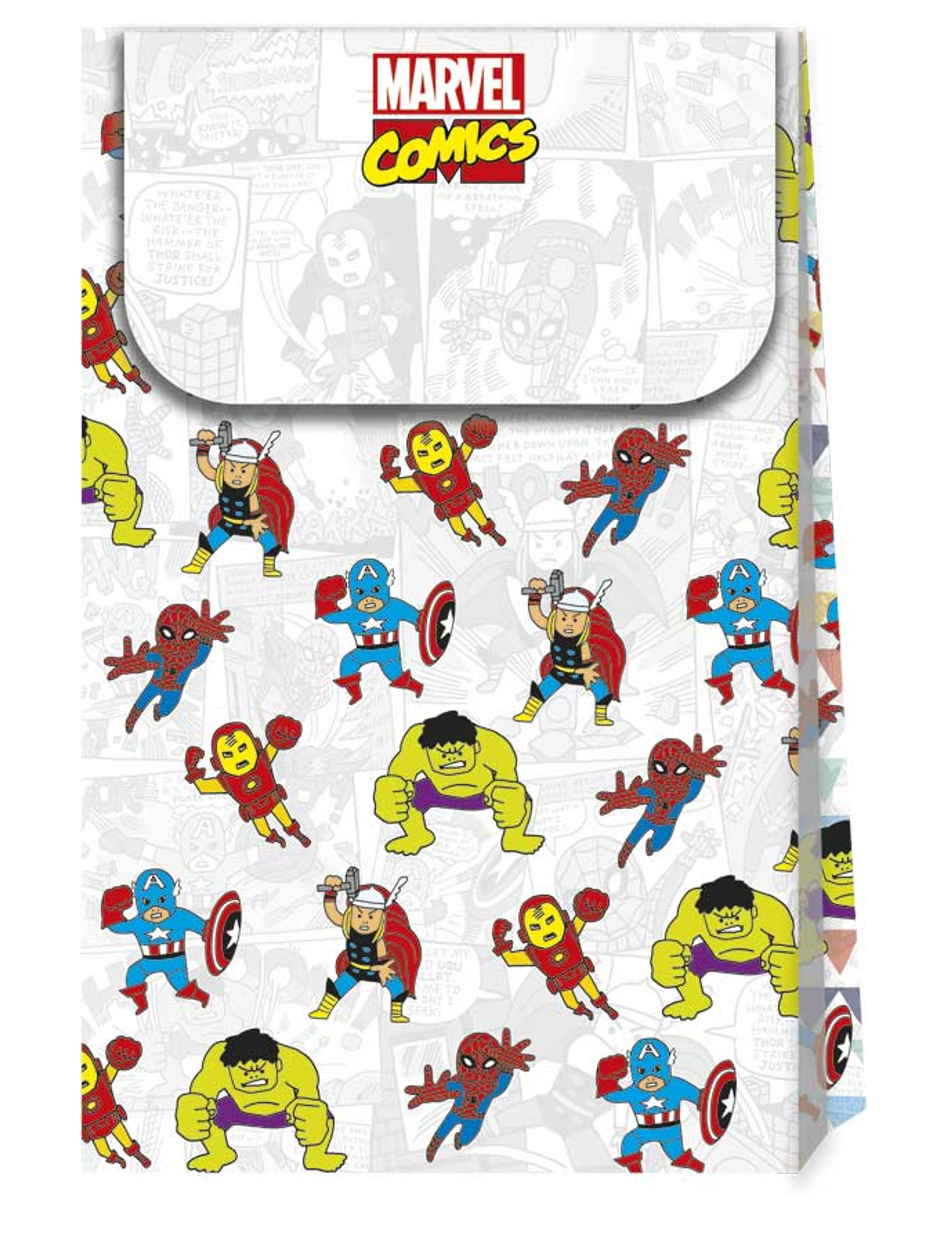 6 sacs cadeaux en carton premium Avengers pop comic 21 X 13 cm