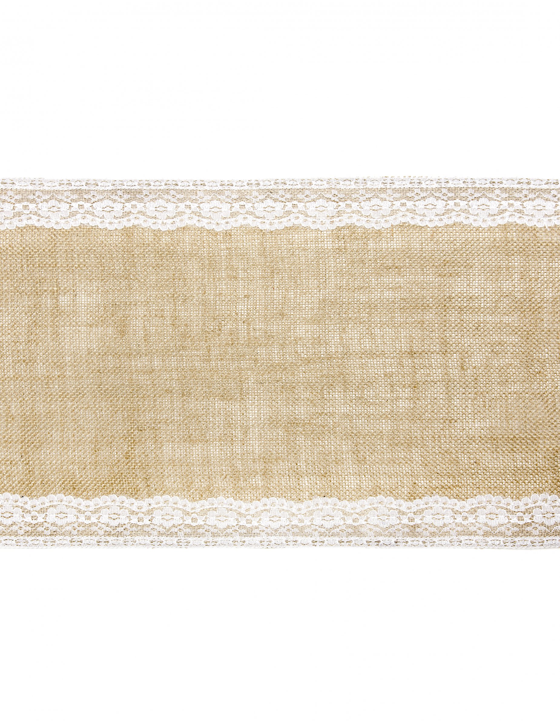 Chemin de table en jute bordures dentelle 28 cm x 2,75 m