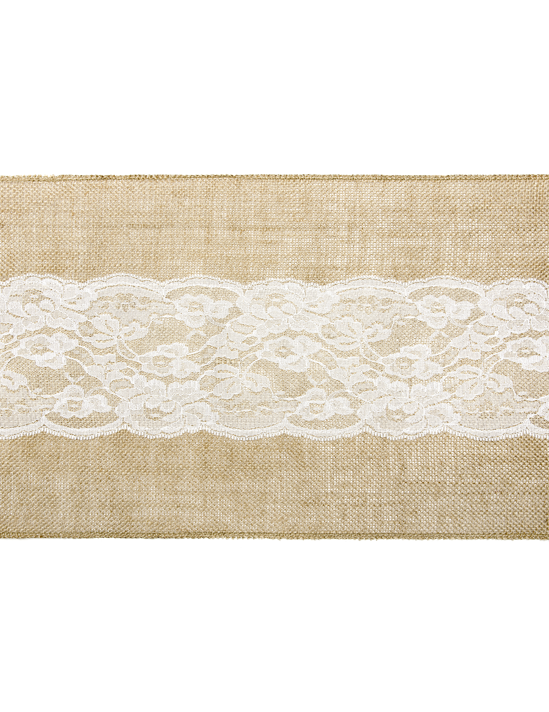 Chemin de table en jute centre dentelle 28 cm x 2,75 m