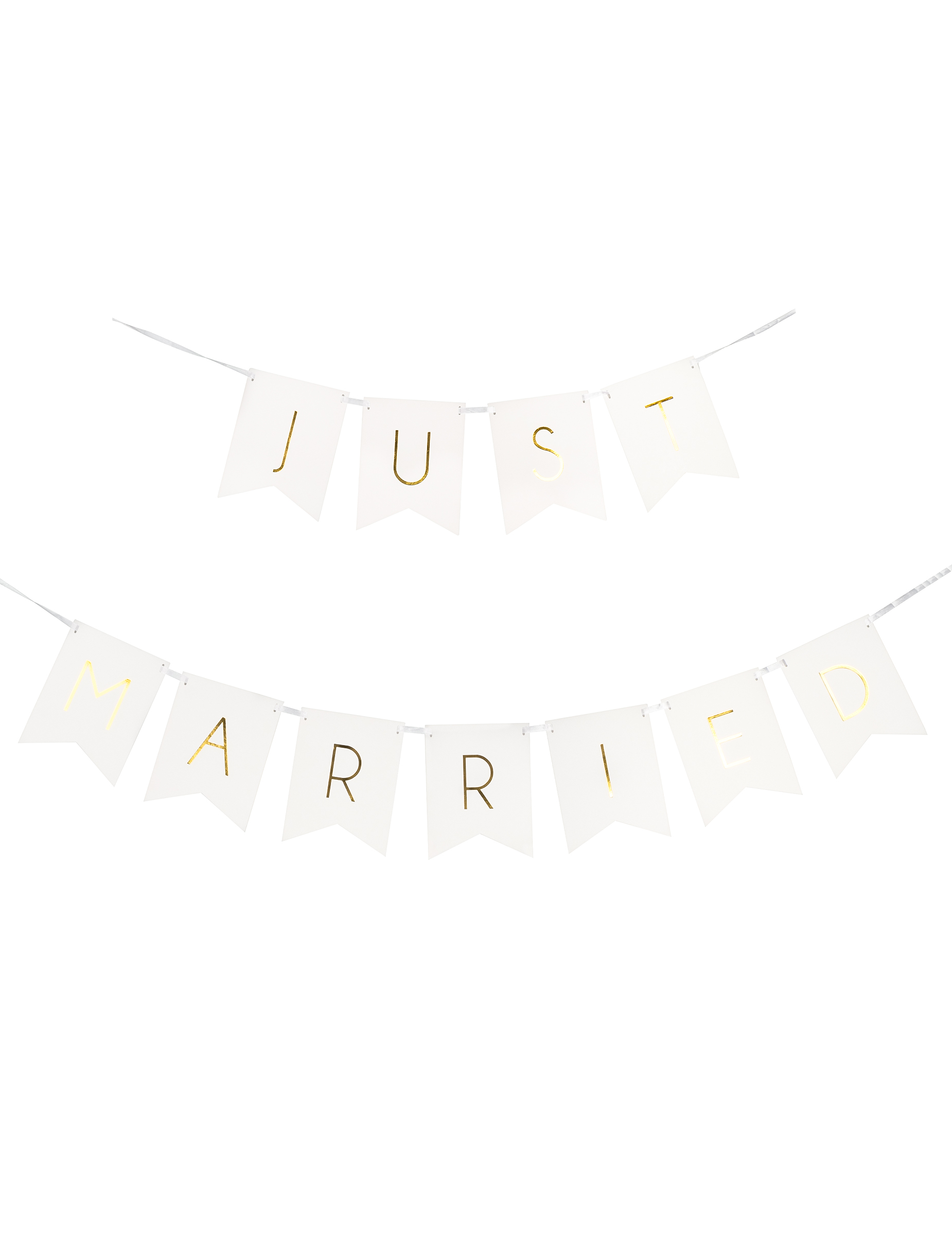 Guirlande en carton just married blanche et dorée 15 x 155 cm