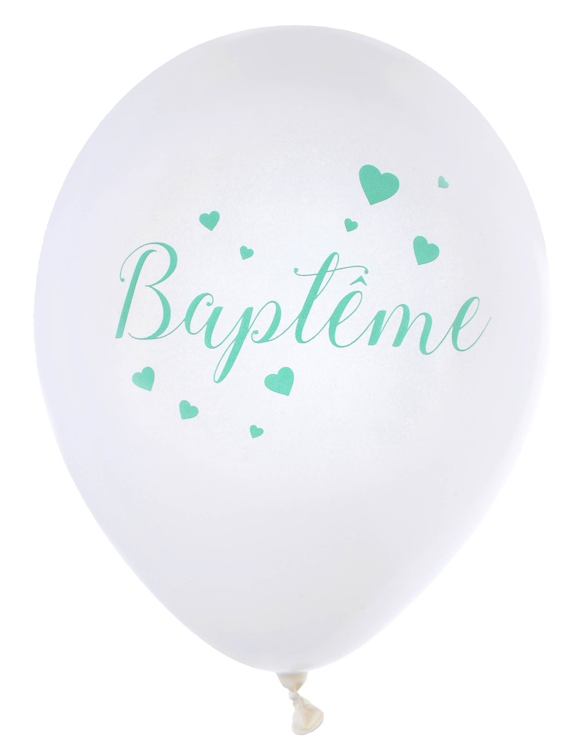 8 Ballons en latex Baptême blancs et menthe 23 cm