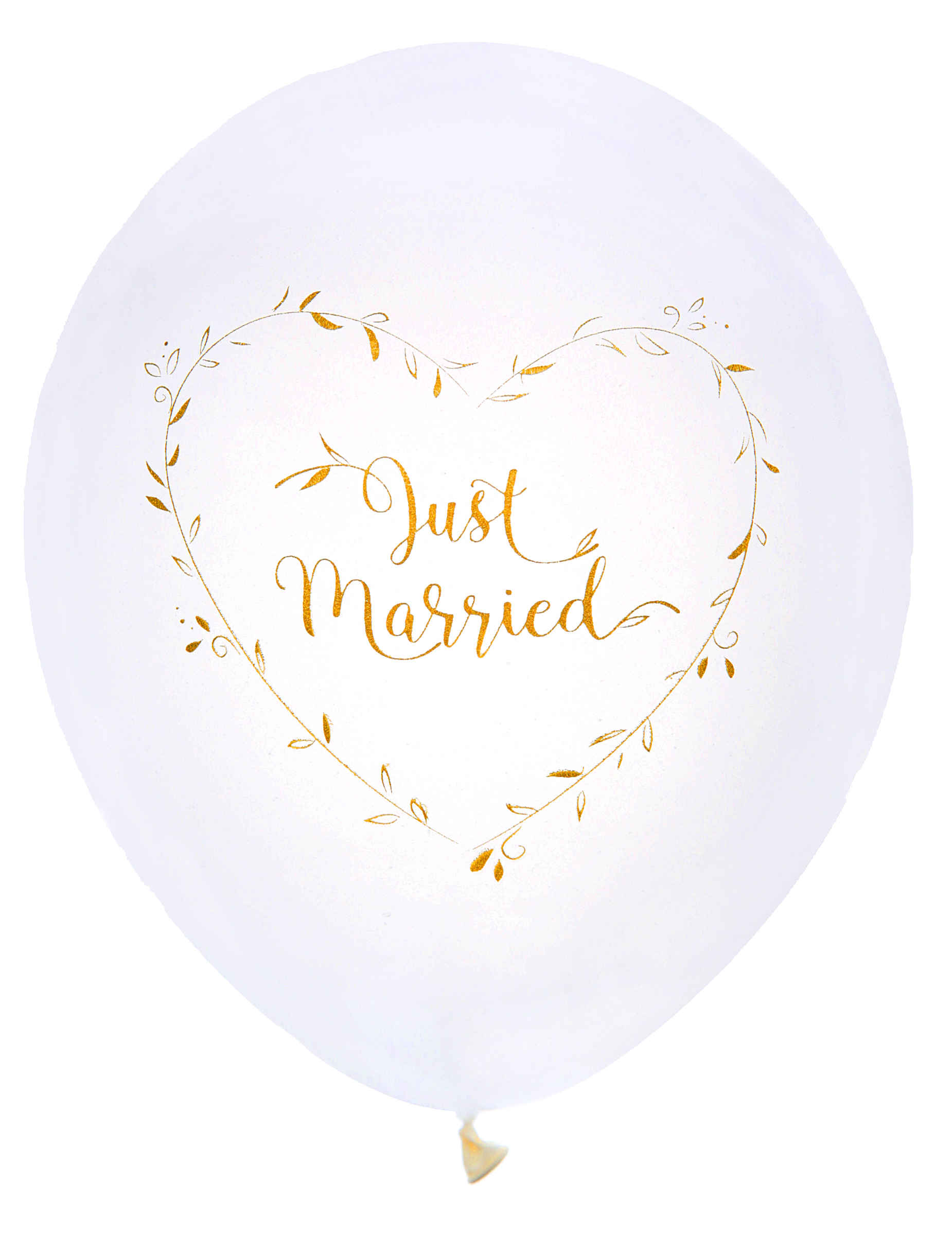 8 Ballons en latex Just Married blancs et dorés 23 cm