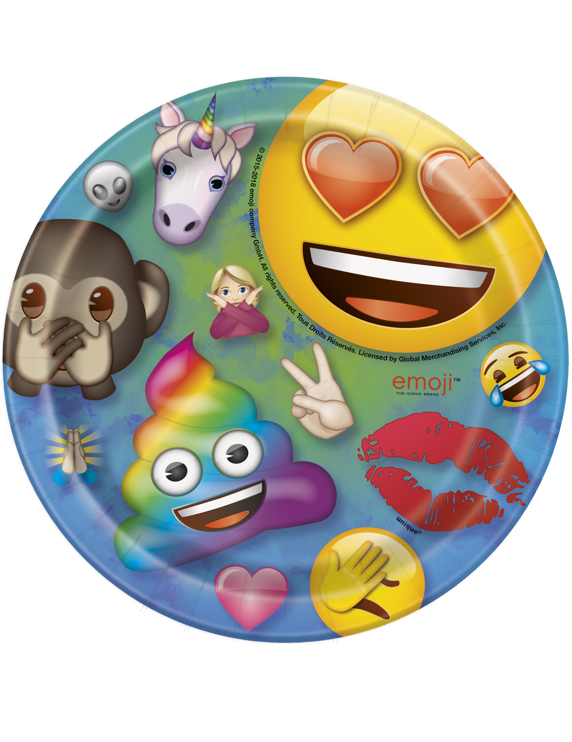 8 Petites assiettes en carton Emoji Rainbow 18 cm