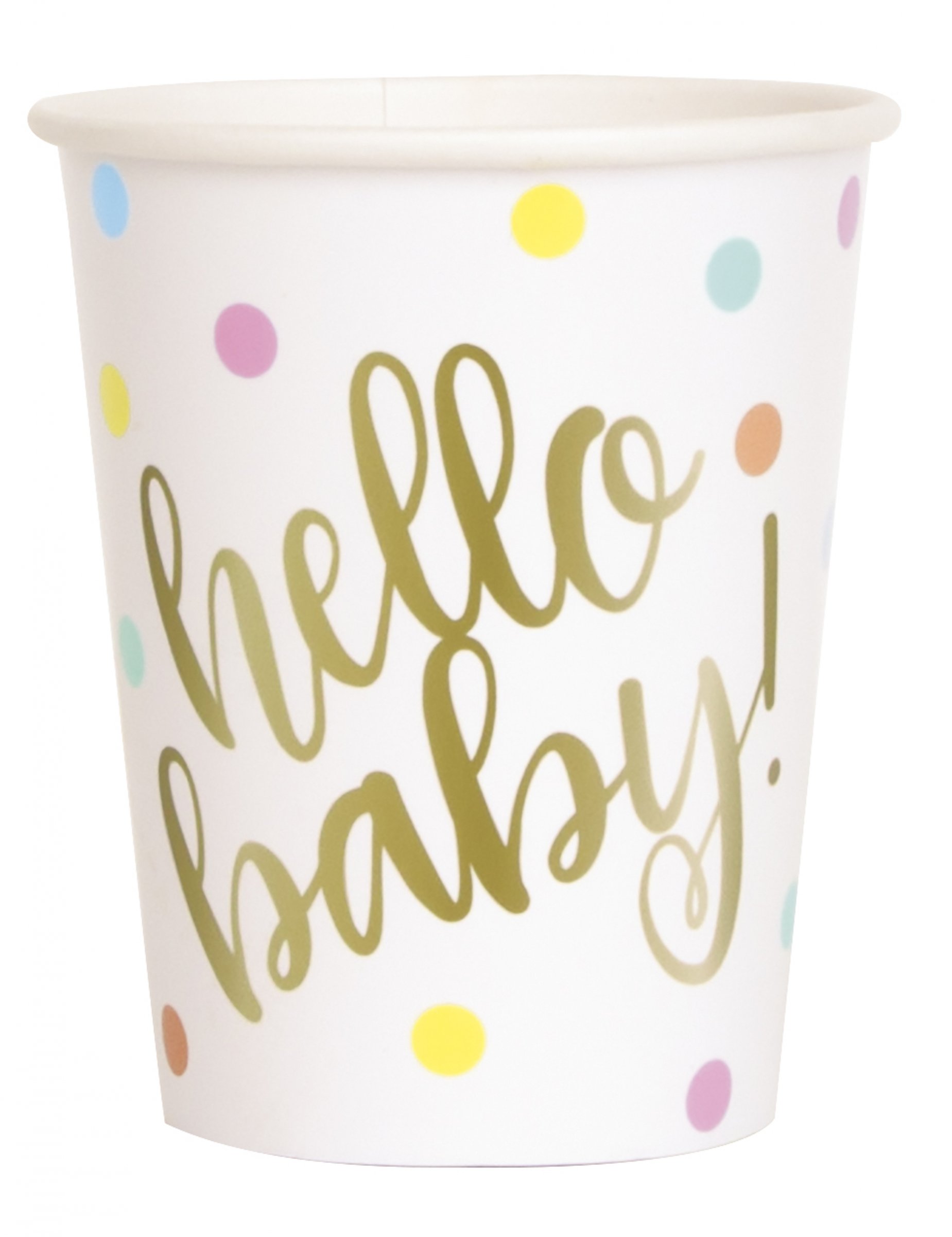 8 Gobelets en carton hello baby blancs et or 266 ml