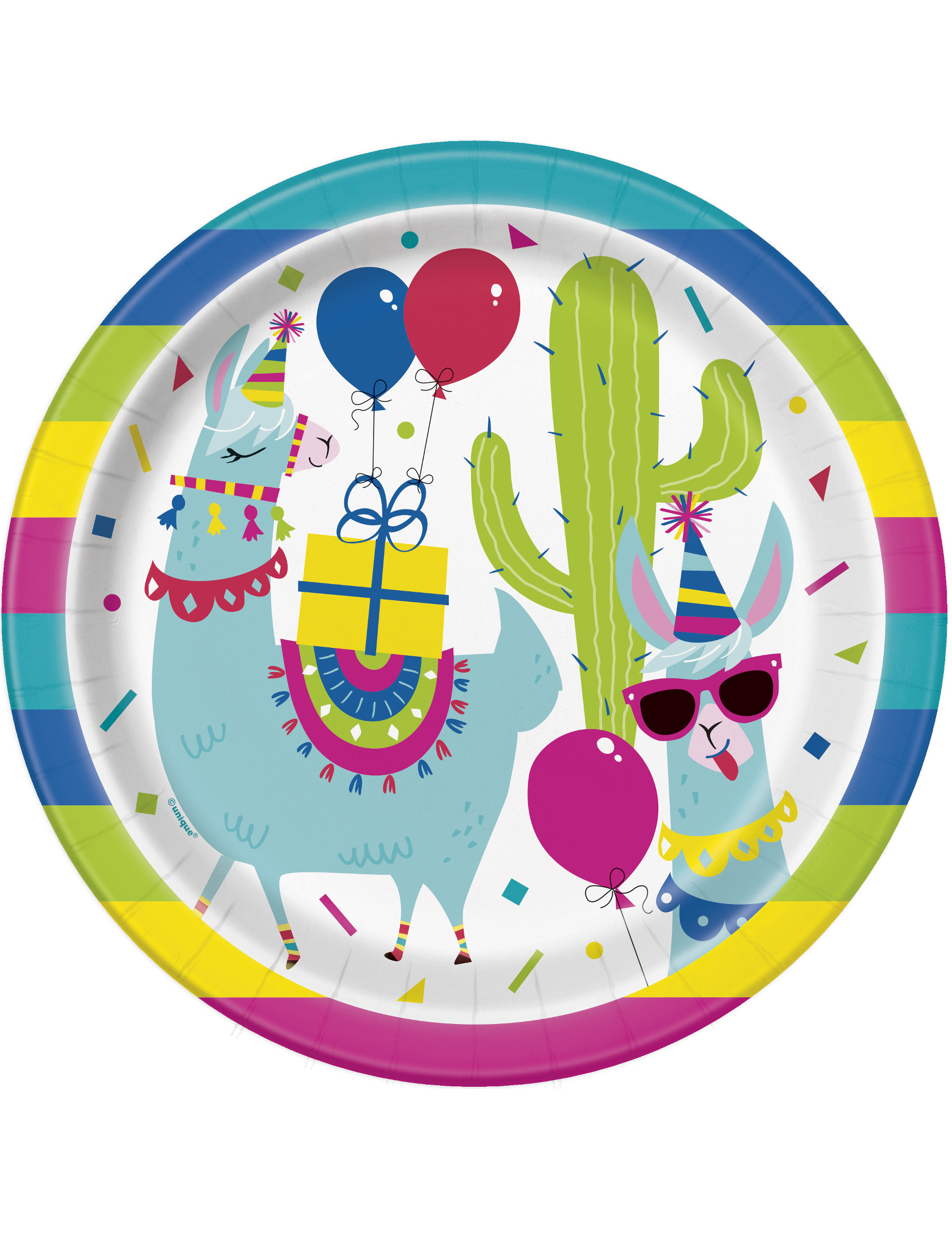 8 Assiettes en carton anniversaire lama 22 cm