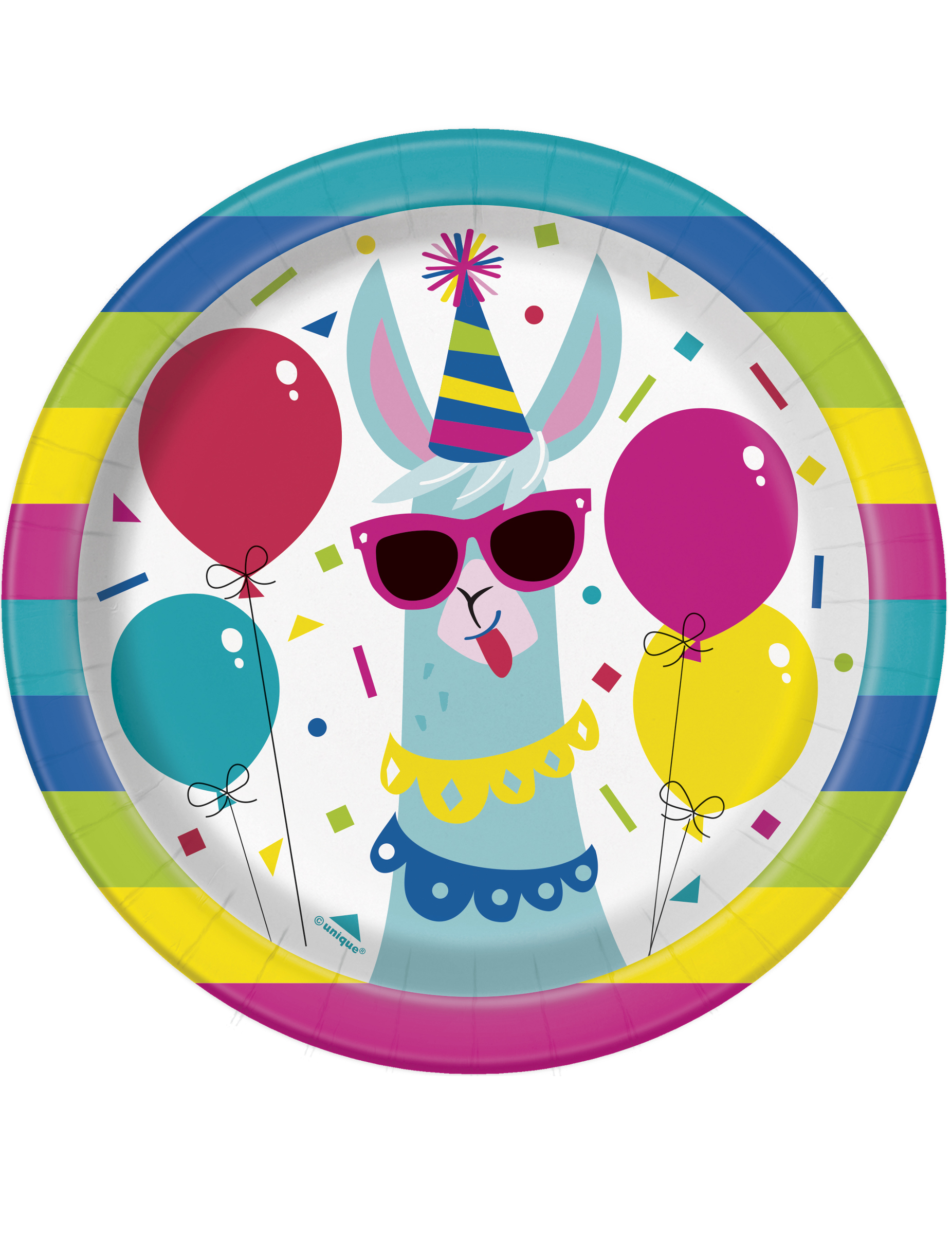 8 Petites assiettes en carton anniversaire lama 18 cm